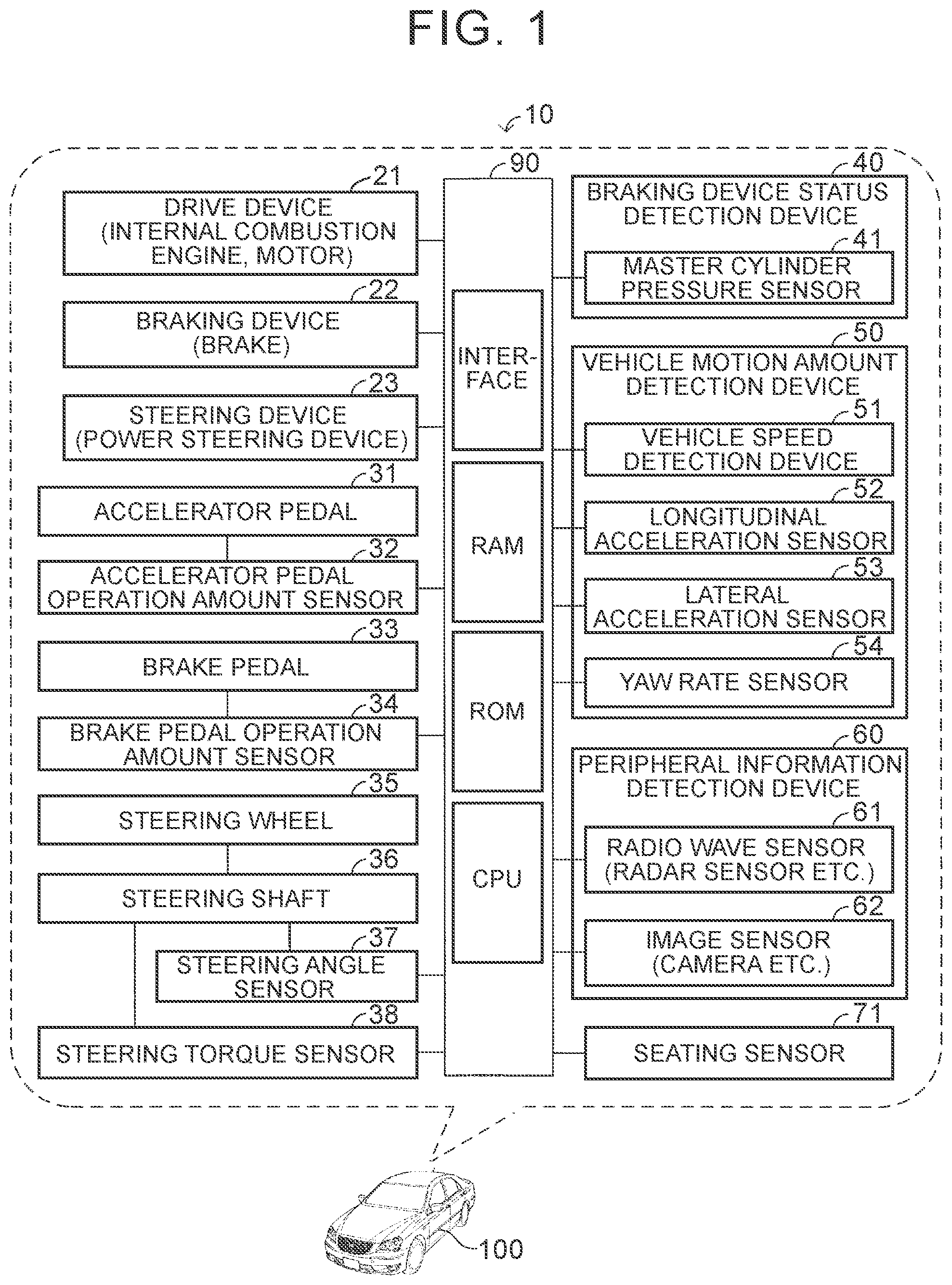 Patent US12134378 Figure 1 – Vehicle collision avoidance assistance device