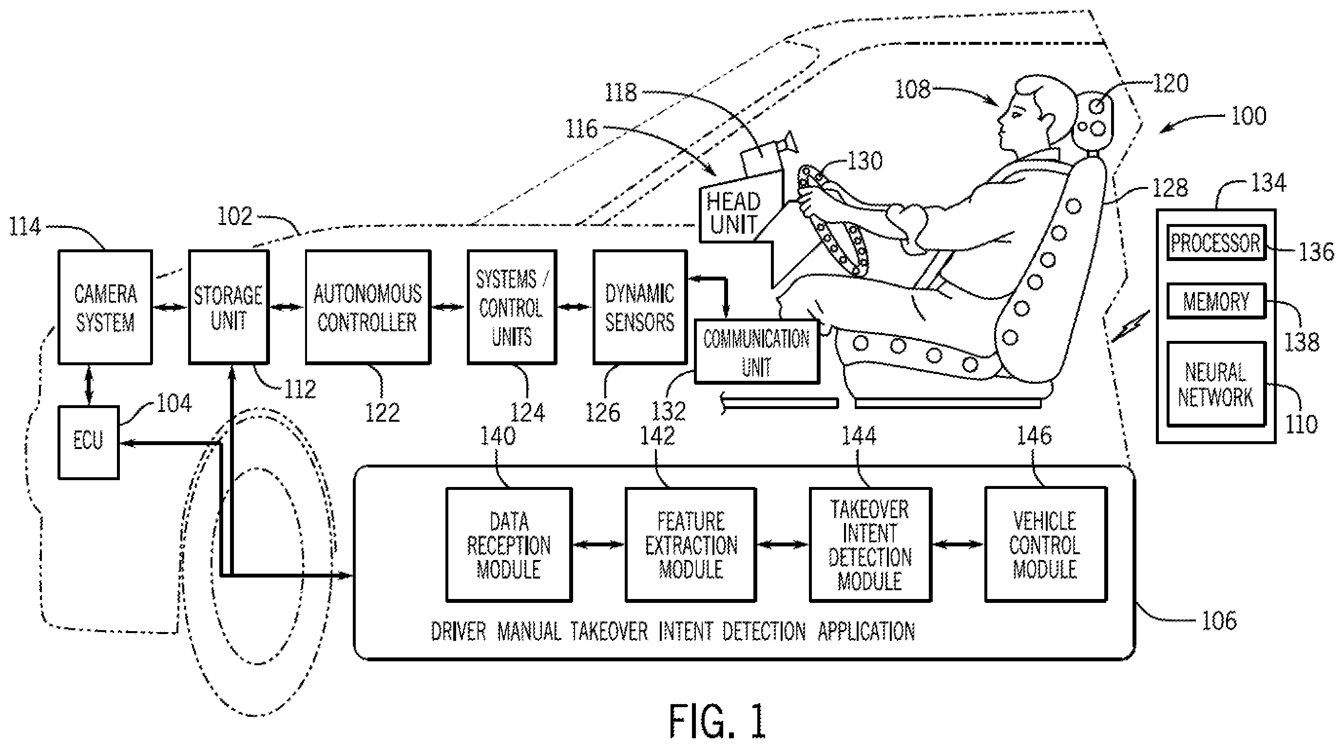 Patent US12134404 Figure 1 – System and method for detecting a perceived level of driver discomfort in an automated vehicle
