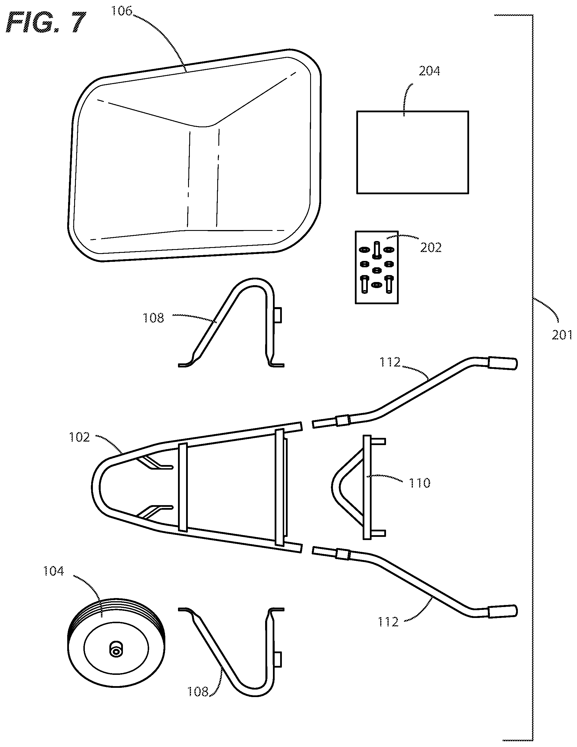 Patent US12134417 Figure 7 – Wheelbarrow and kit for assembling same
