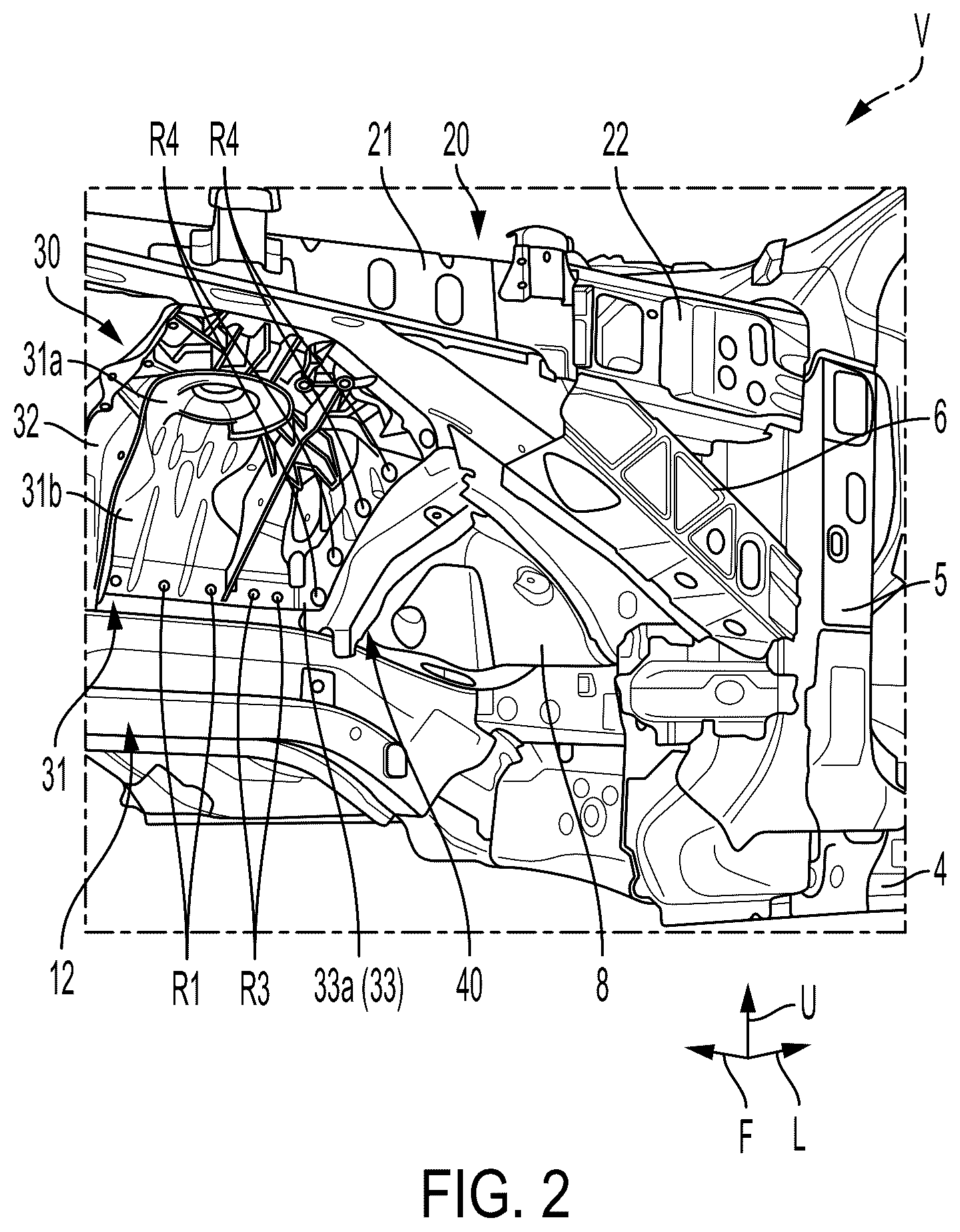 Patent US12134422 Figure 2 – Vehicle front body structure