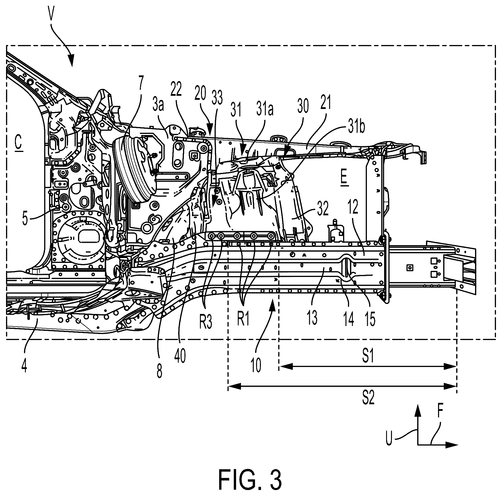 Patent US12134422 Figure 3 – Vehicle front body structure