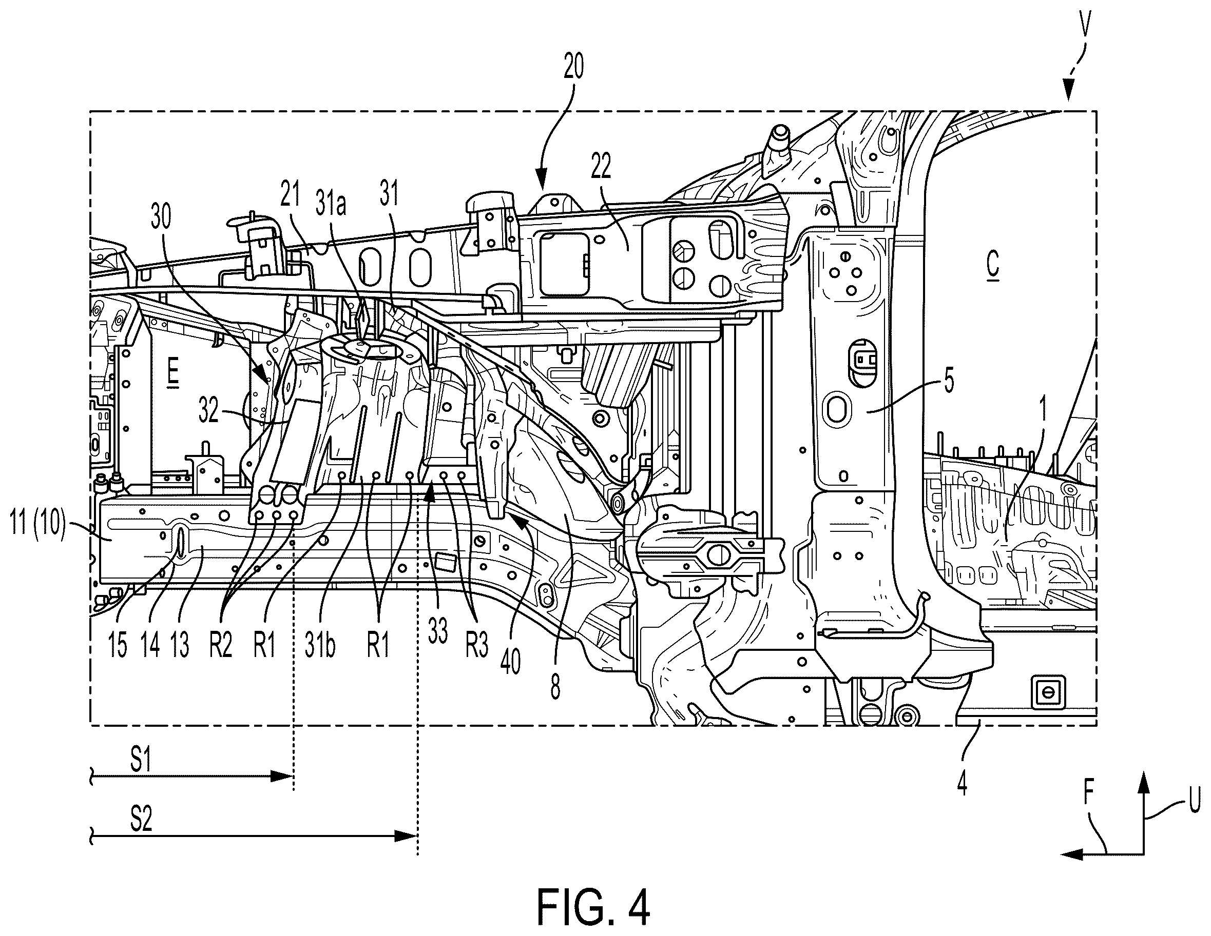 Patent US12134422 Figure 4 – Vehicle front body structure