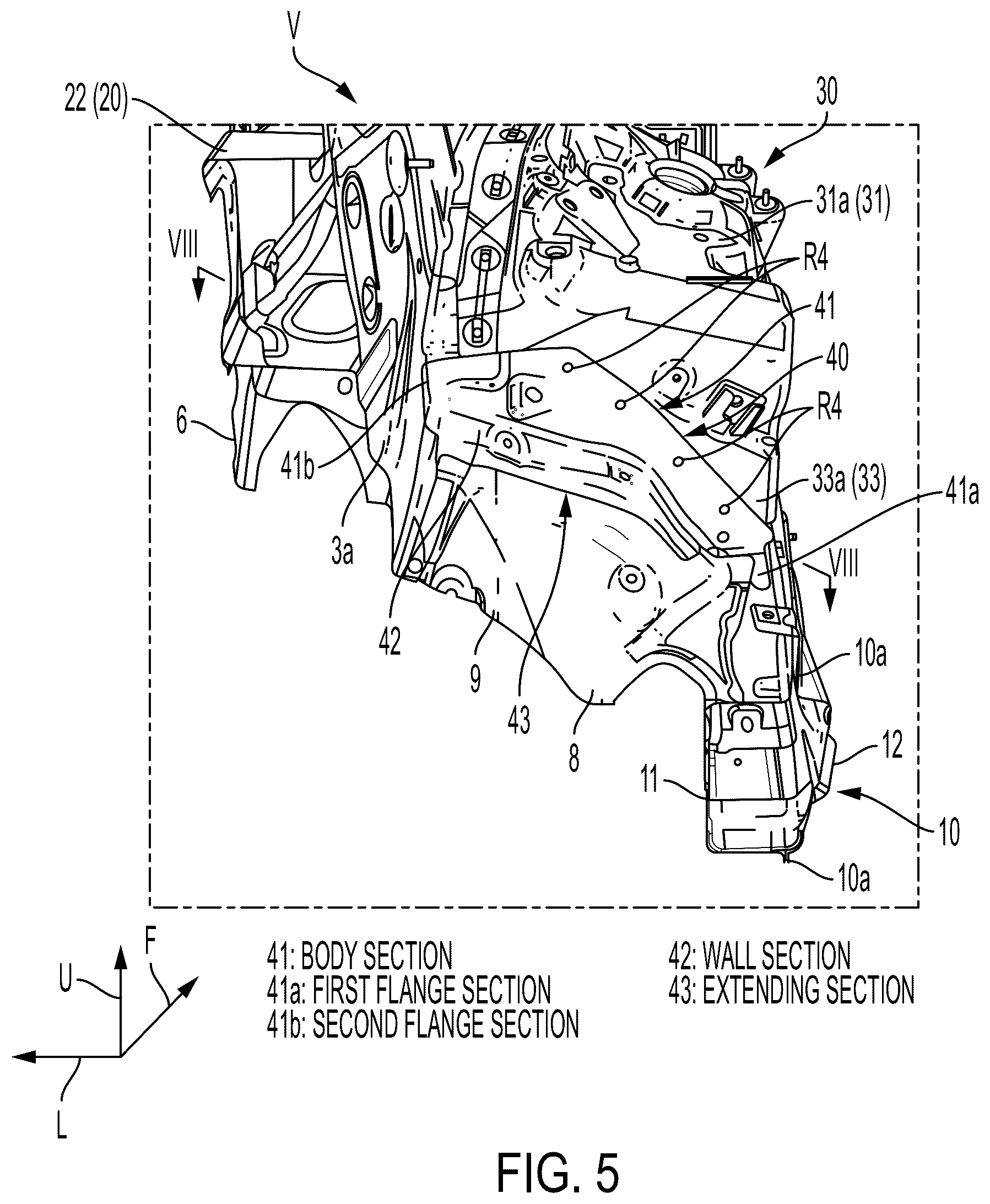 Patent US12134422 Figure 5 – Vehicle front body structure