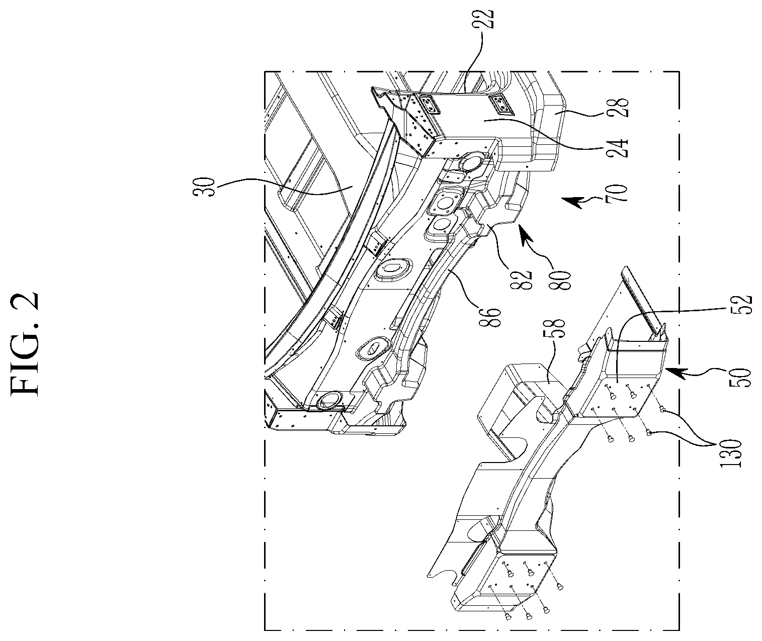 Patent US12134423 Figure 2 – Front vehicle body structure