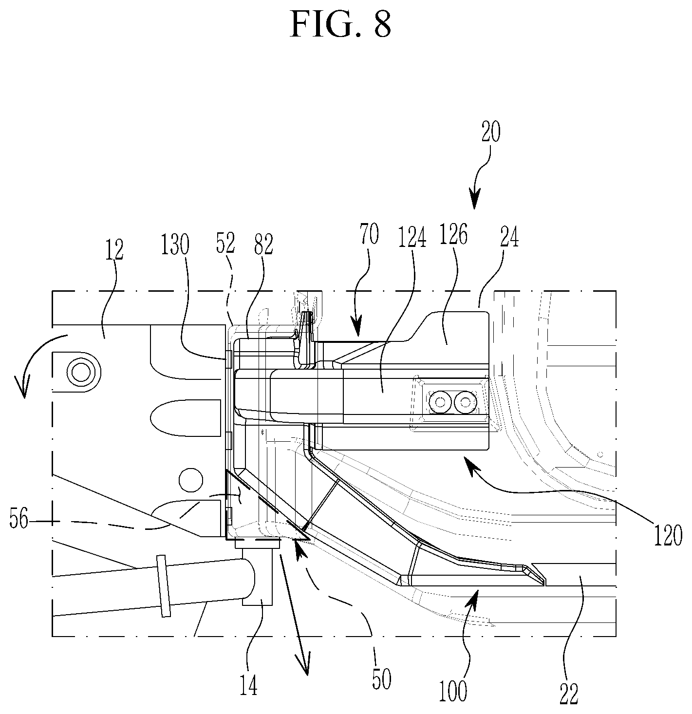Patent US12134423 Figure 8 – Front vehicle body structure