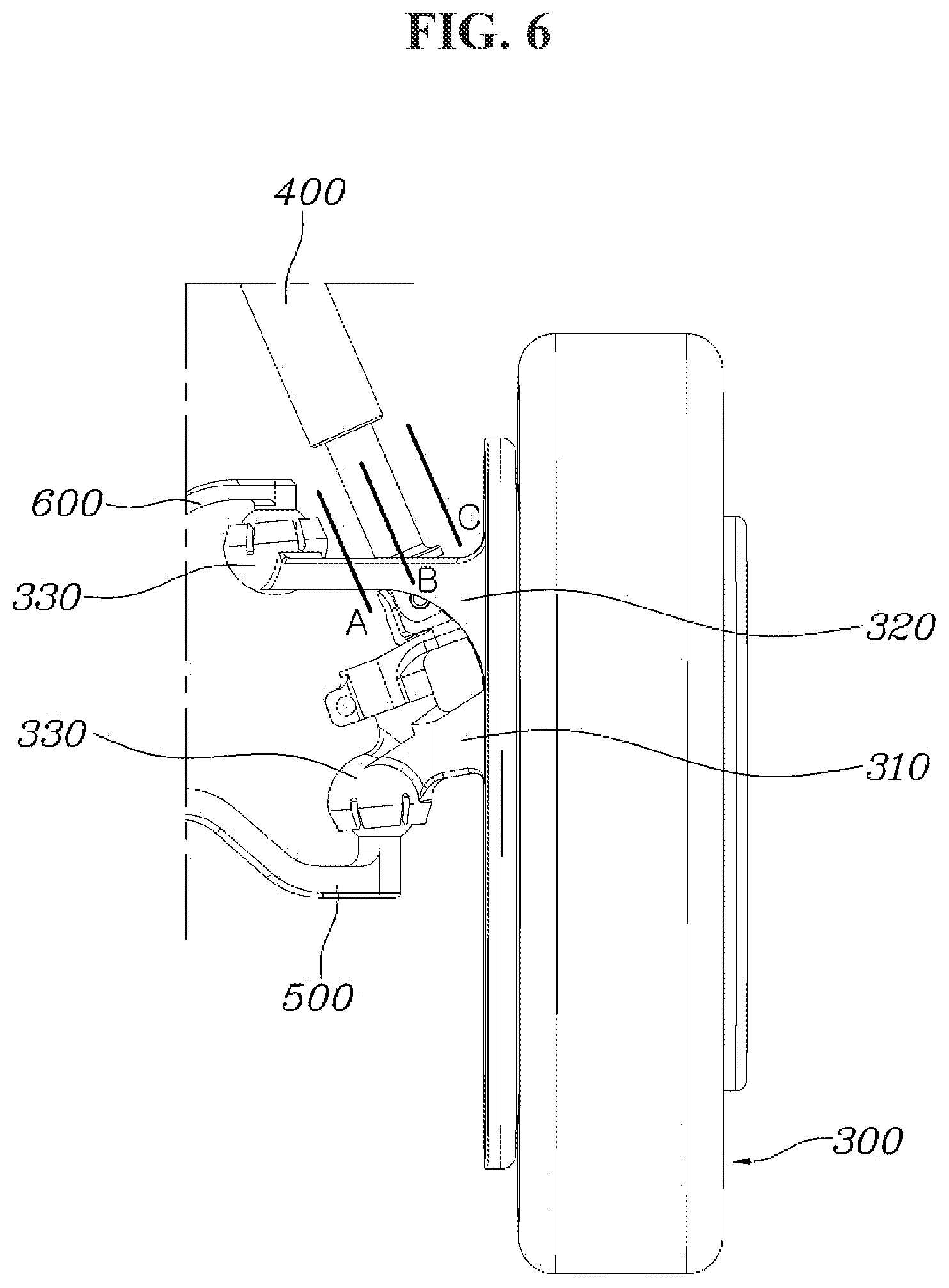 Patent US12134438 Figure 6 – Steering device of independent drive wheel and independent drive module including same