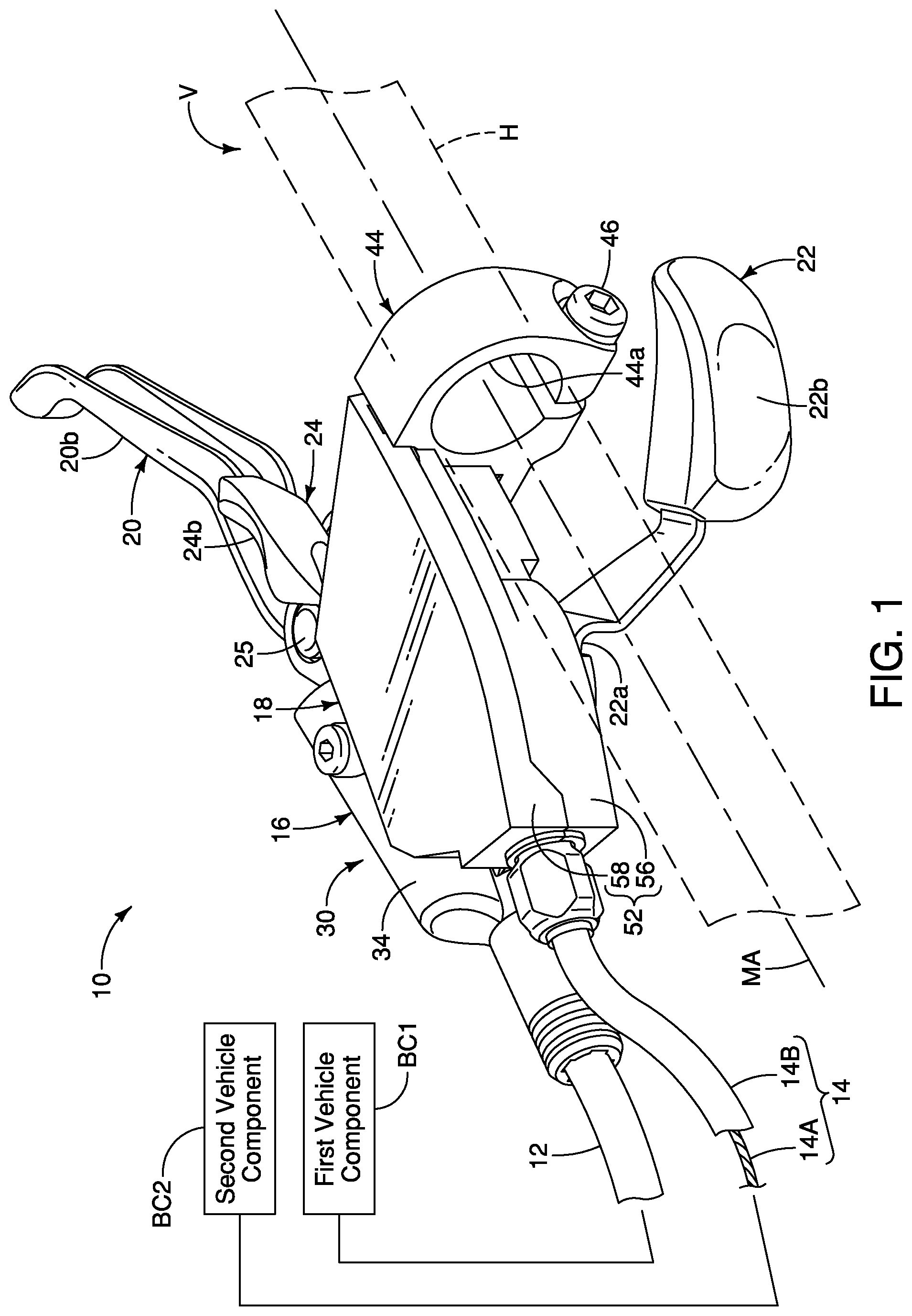 Patent US12134440 Figure 1 – Operating device for human-powered vehicle
