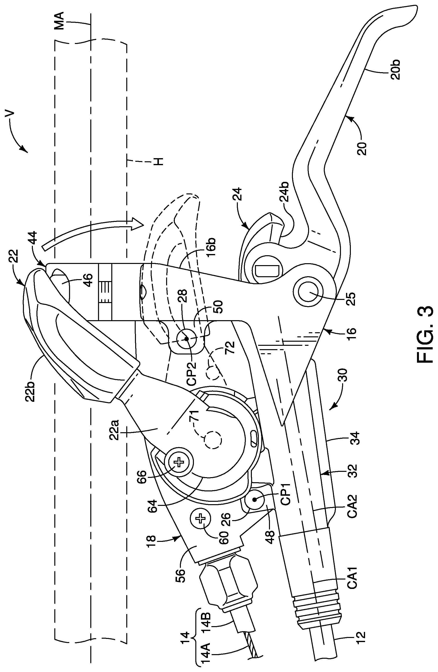 Patent US12134440 Figure 3 – Operating device for human-powered vehicle