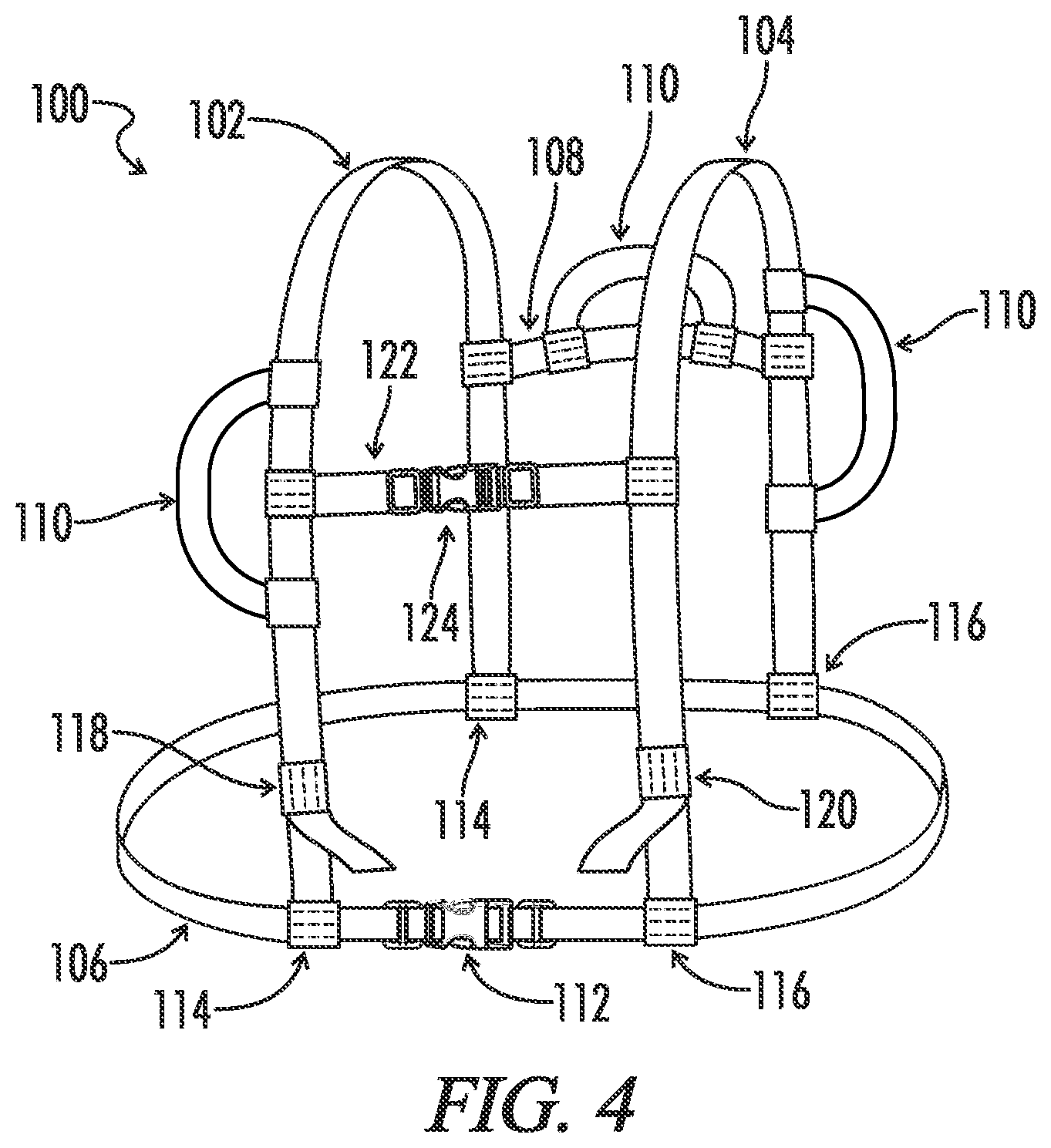 Patent US12134448 Figure 4 – Inflatable water safety harness with load bearing structure