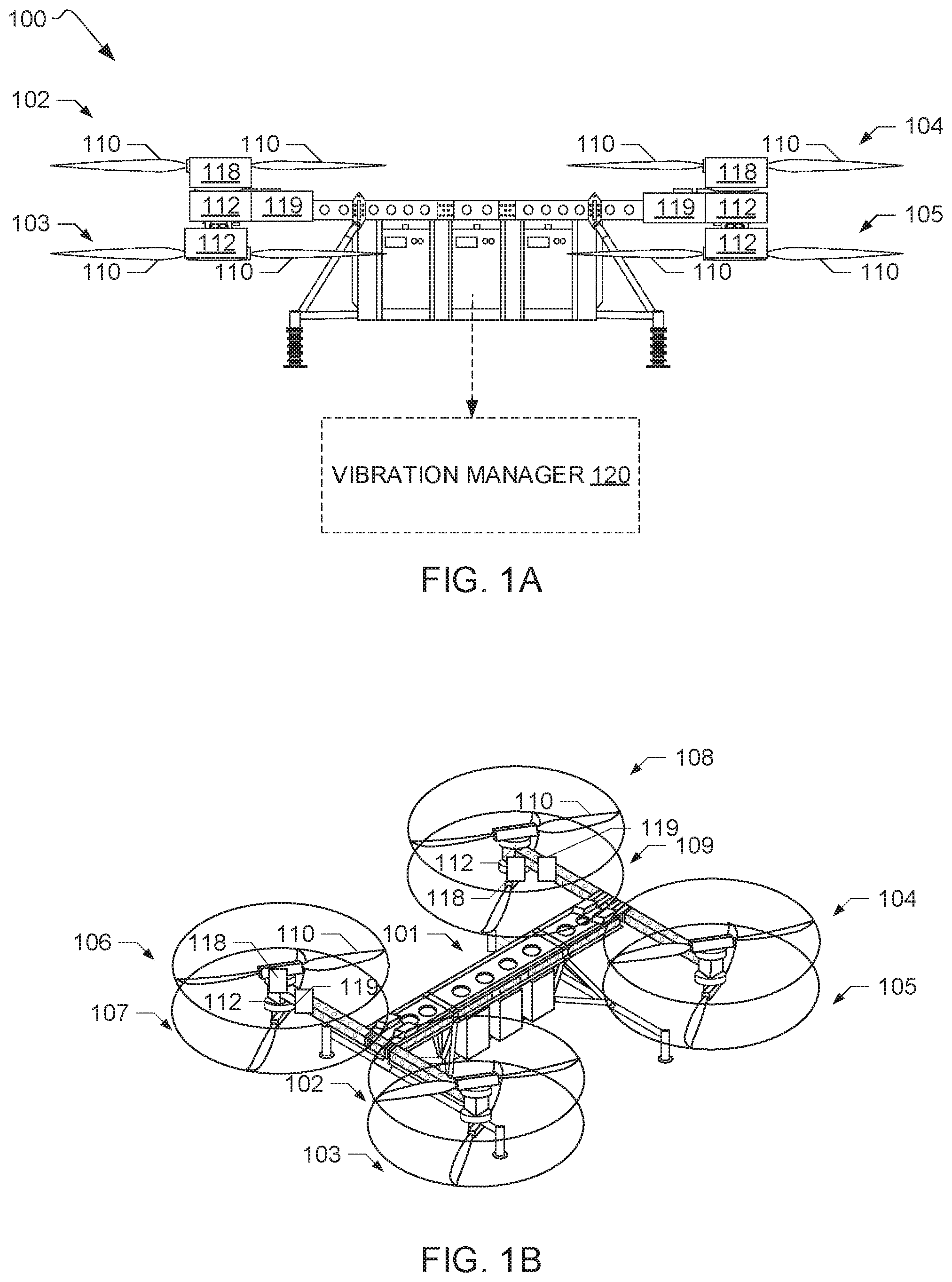 Patent US12134461 Figure 1 – Apparatus for controlling multi-rotor vehicle vibrations and related methods