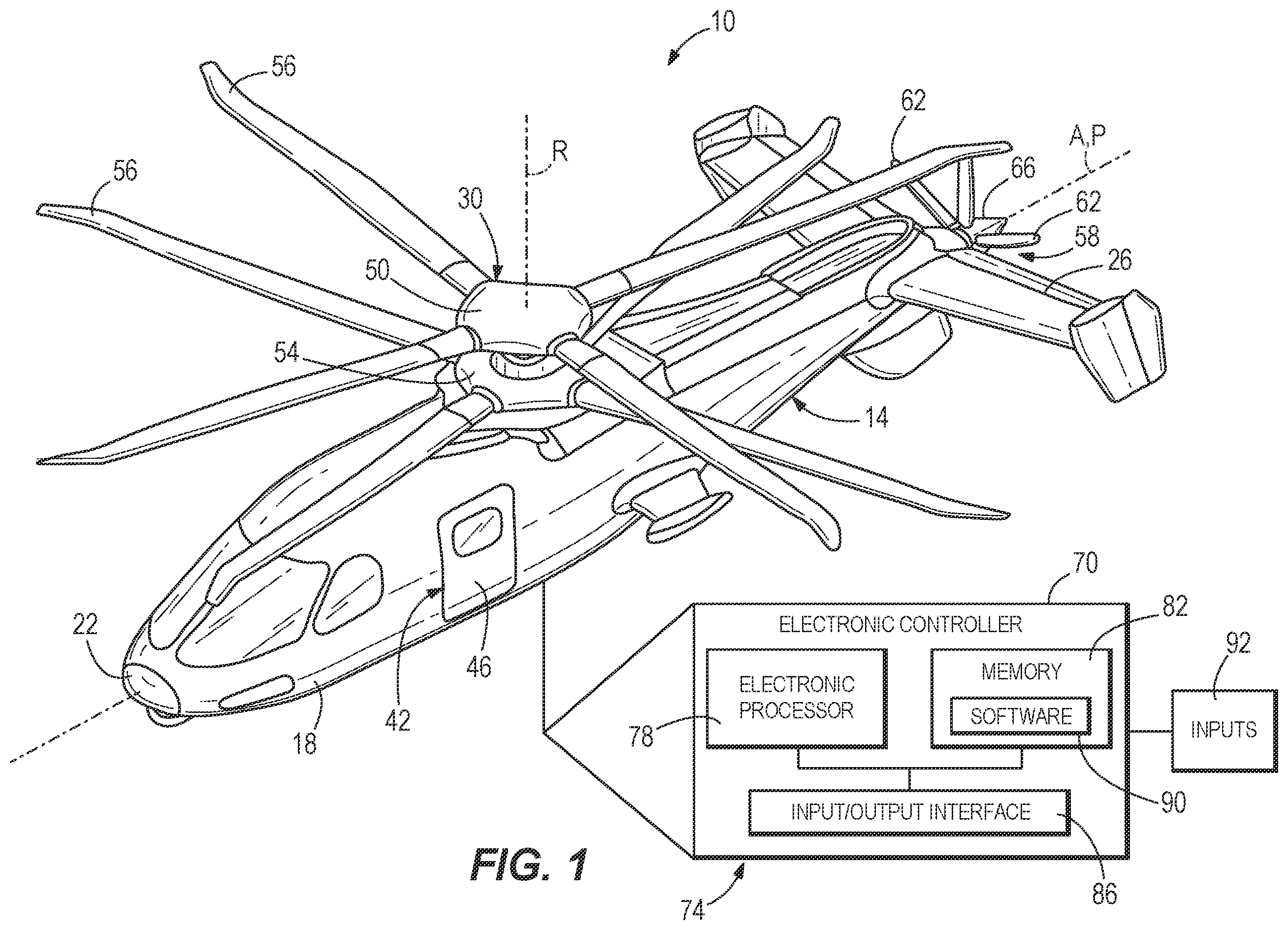 Patent US12134462 Figure 1 – Folding control stick and locking mechanism