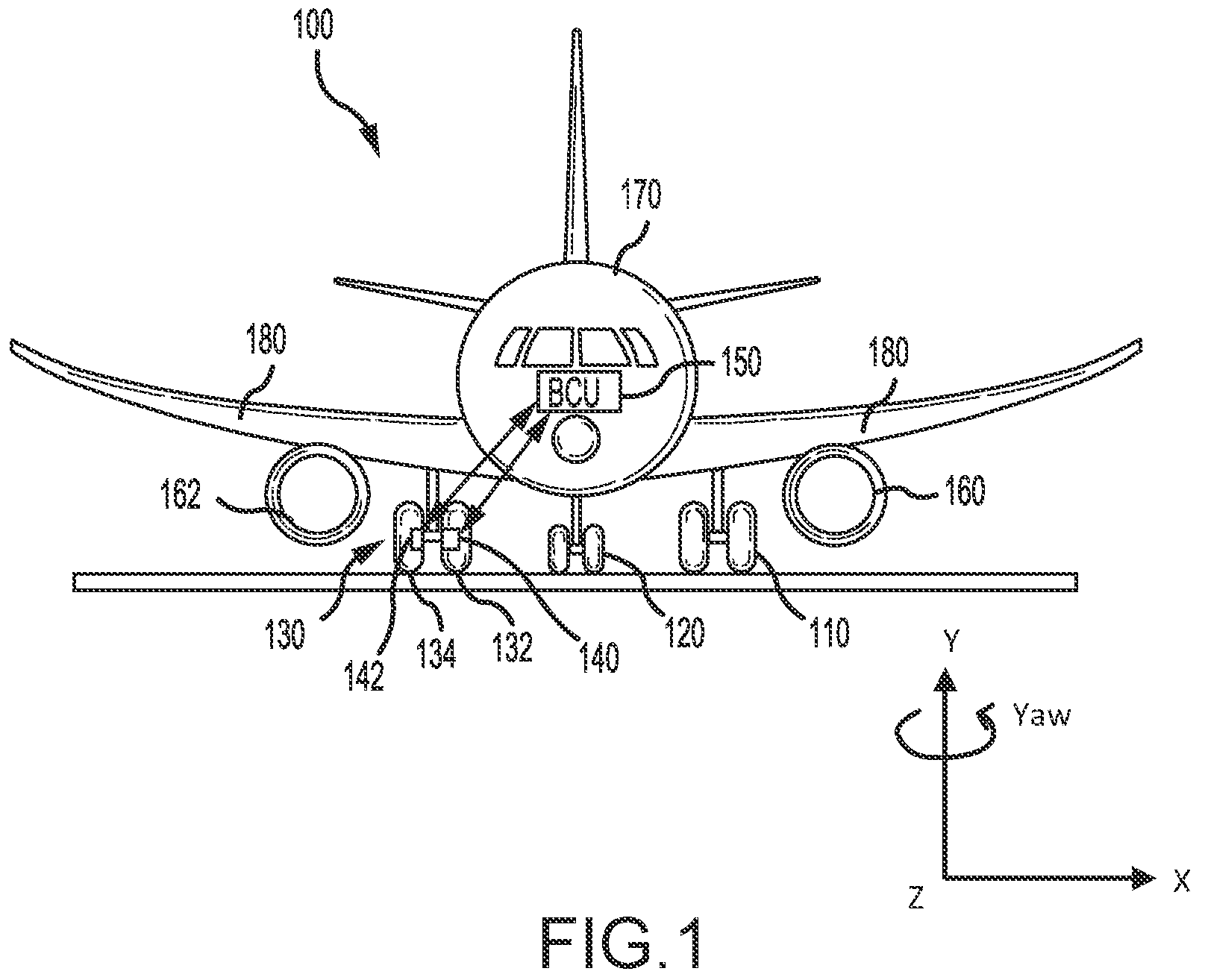 Patent US12134465 Figure 1 – Modified braking systems and methods during taxi