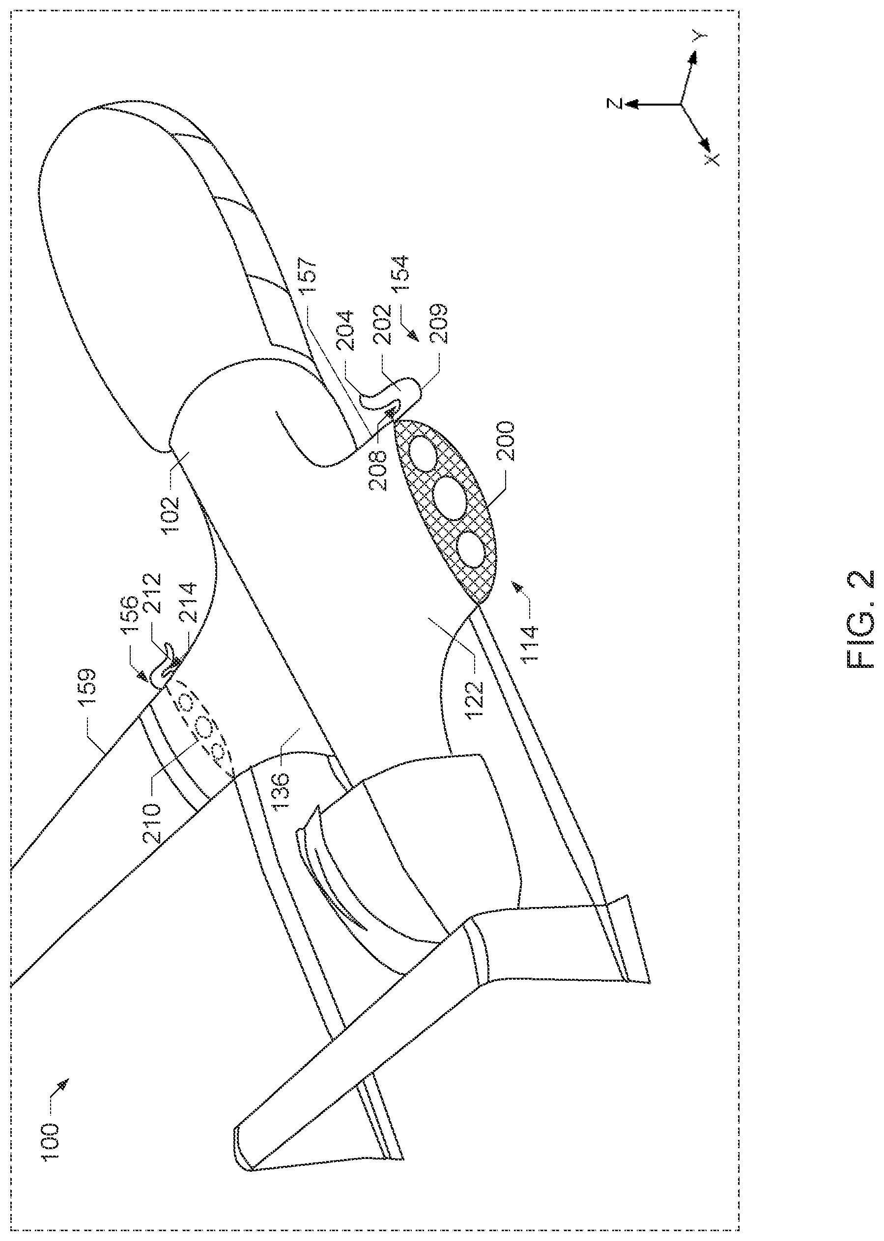 Patent US12134466 Figure 2 – Unmanned aerial vehicles including wing capture devices and related methods