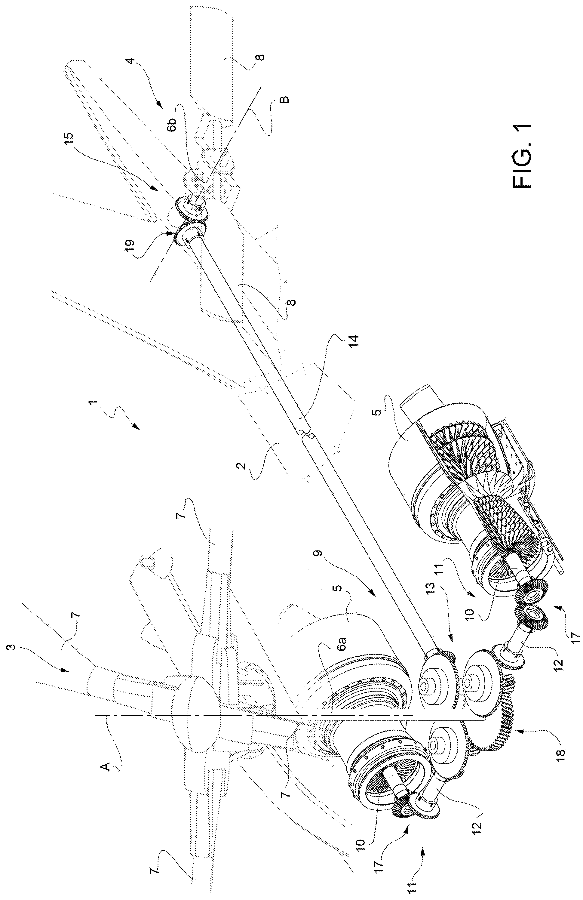 Patent US12134468 Figure 1 – Hover-capable aircraft and lubrication method for a module of a transmission unit of said aircraft
