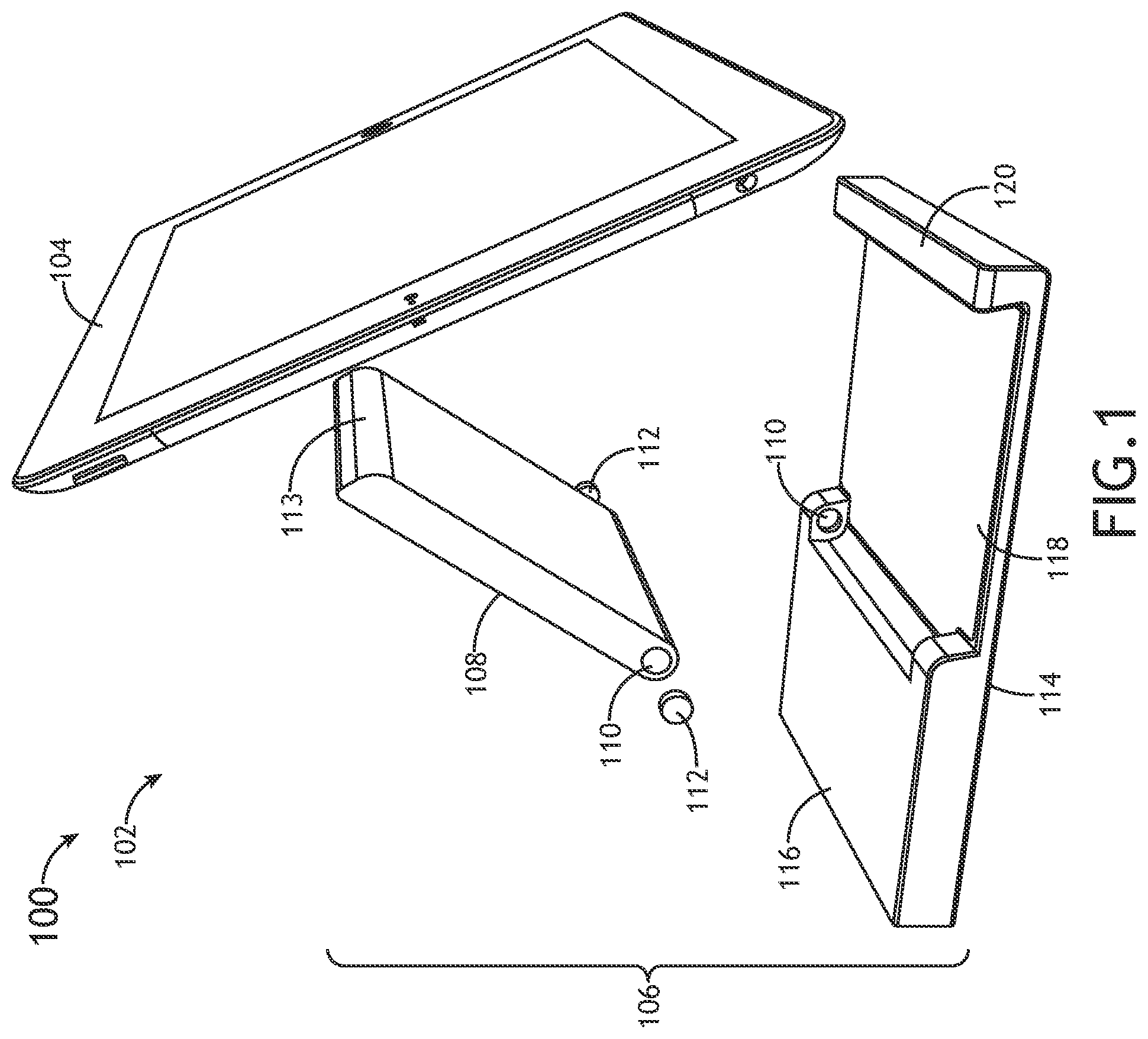 Patent US12134472 Figure 1 – System including stowable tablet holder apparatus