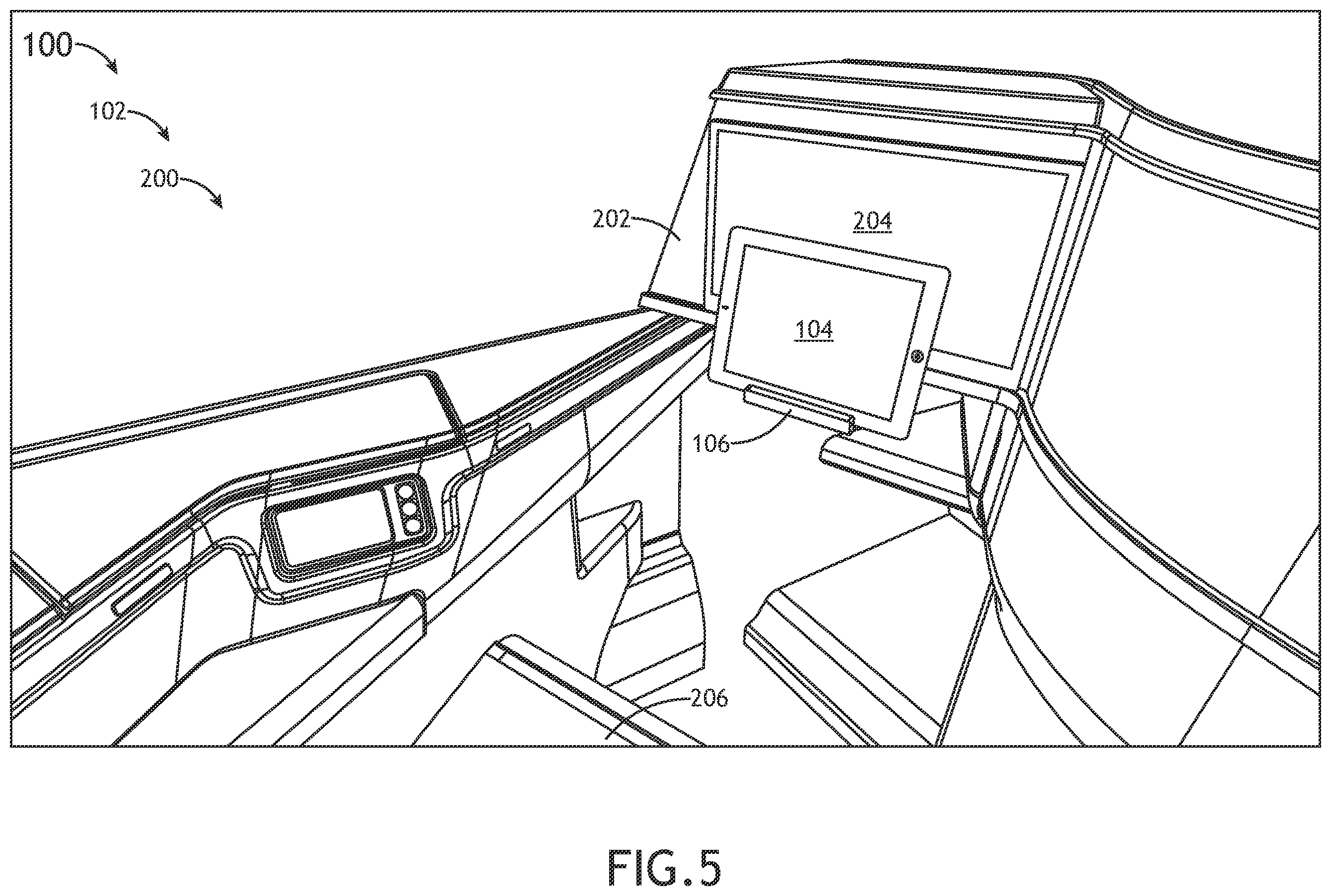 Patent US12134472 Figure 5 – System including stowable tablet holder apparatus