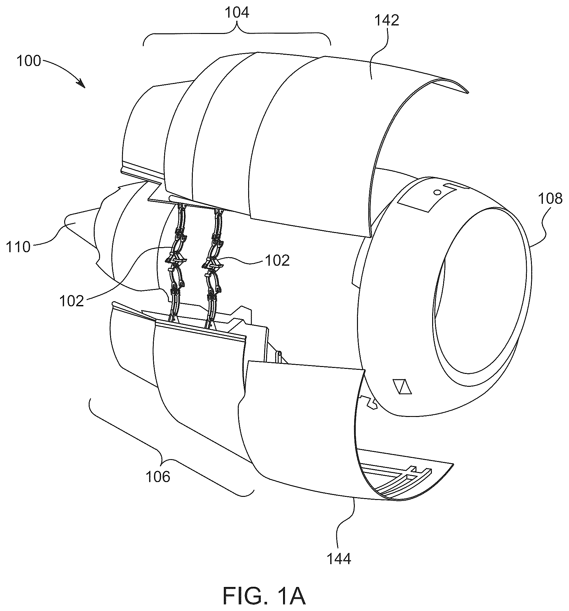 Patent US12134480 Figure 1 – Aircraft engine nacelle cowling mechanism