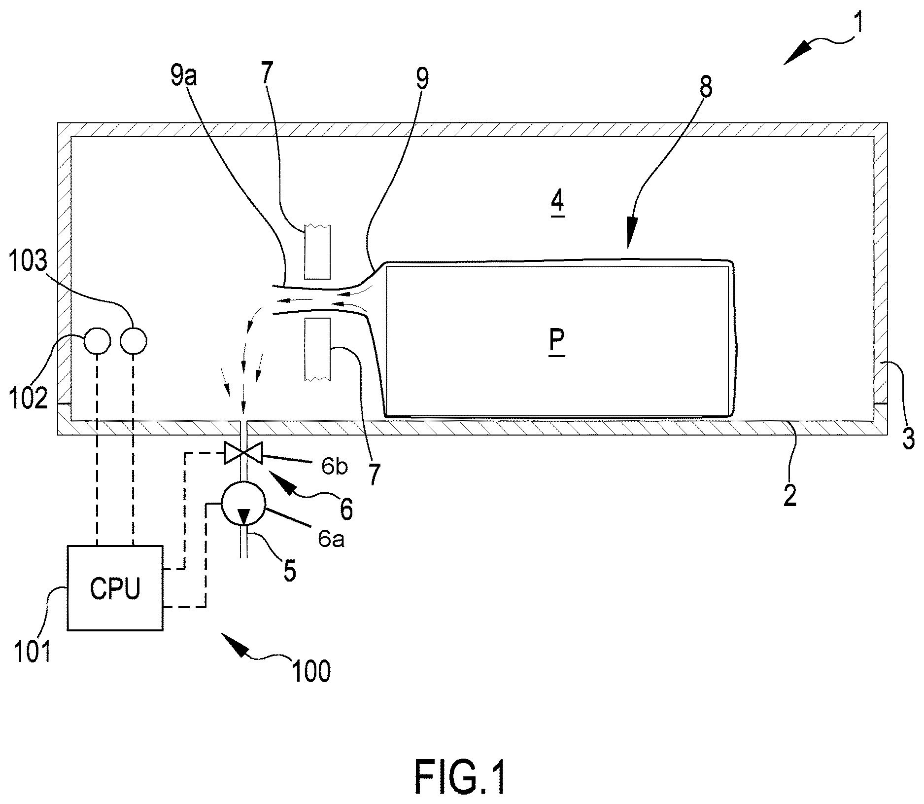 Patent US12134493 Figure 1 – Device and method for setting vacuum time in packaging apparatuses and processes