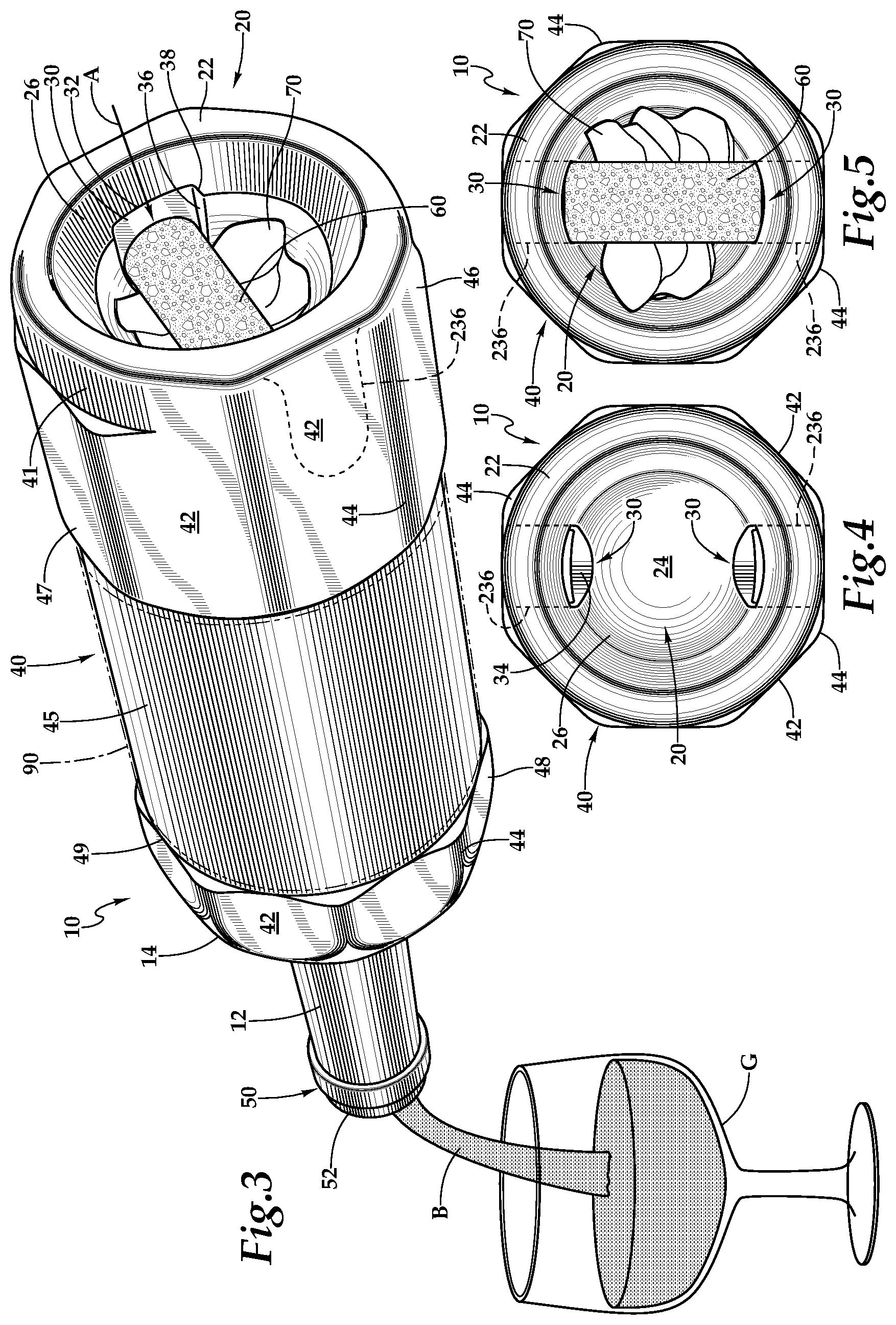 Patent US12134496 Figure 2 – Wine bottle with cork retainer and re-use features