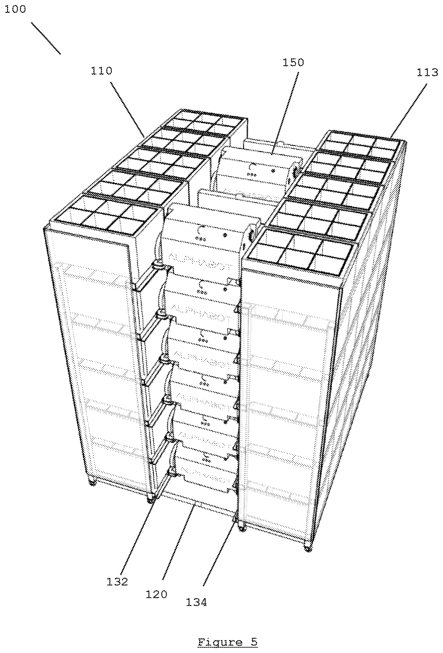 Patent US12134518 Figure 5 – Transport rack cartridge (TRC)