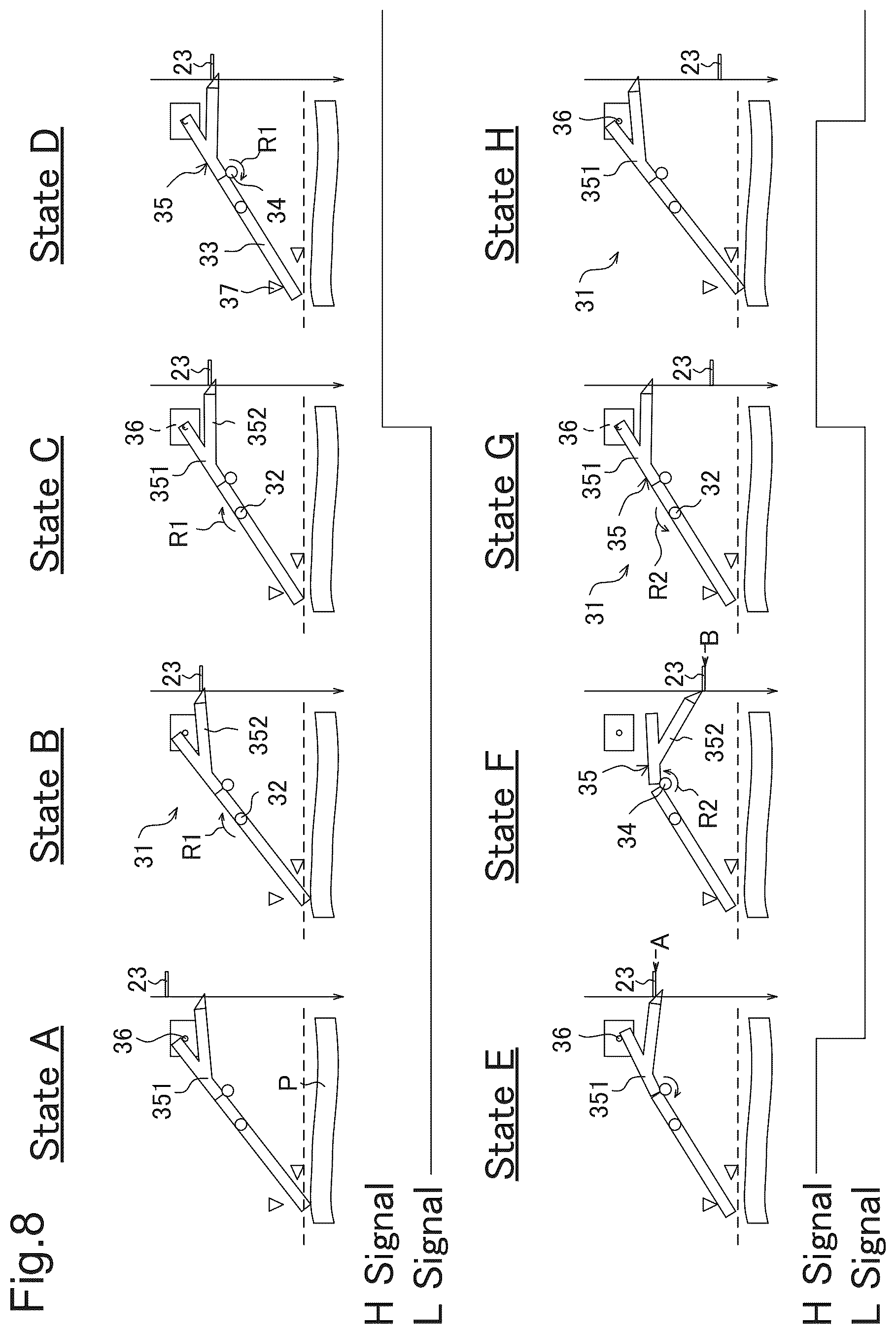 Patent US12134537 Figure 14 – Sorter capable of identifying actual location of first actuator traveling along plurality of sheet output trays
