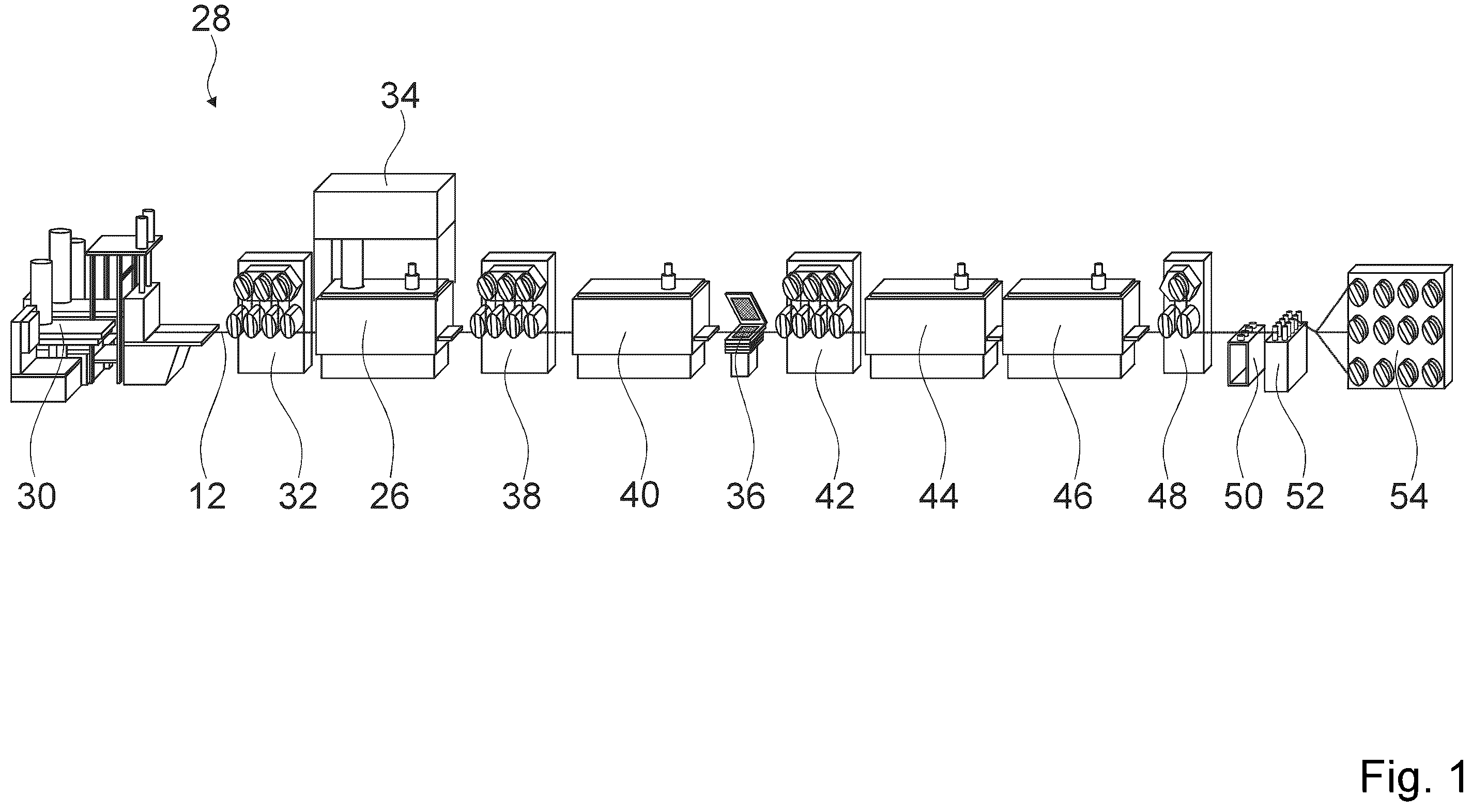 Patent US12134540 Figure 1 – Process for producing at least one filament, vapour-depositing apparatus for carrying out such a process and filament-production installation with such a vapour-depositing apparatus