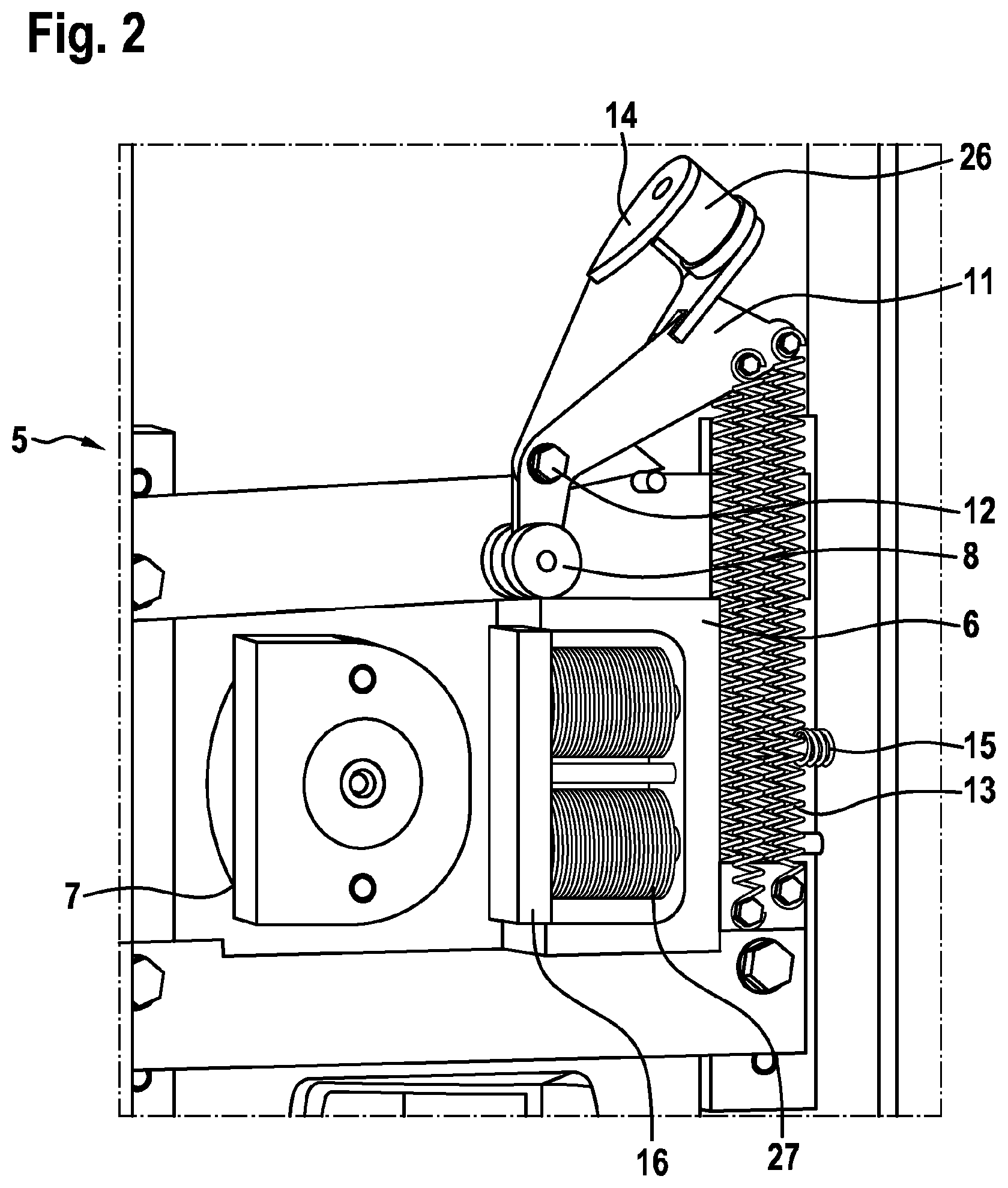 Patent US12134543 Figure 2 – Elevator system arrangement having an elevator brake device
