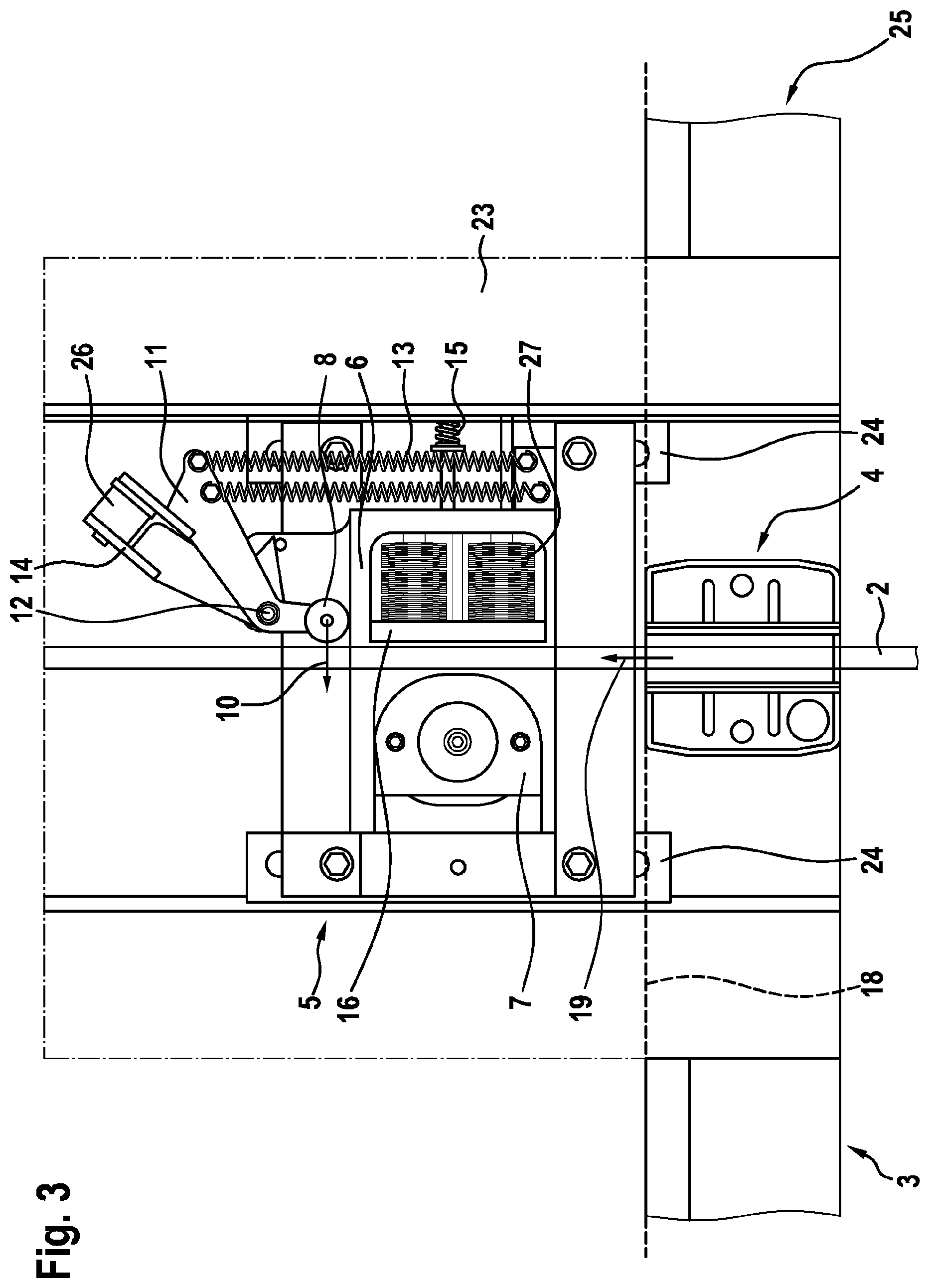Patent US12134543 Figure 3 – Elevator system arrangement having an elevator brake device