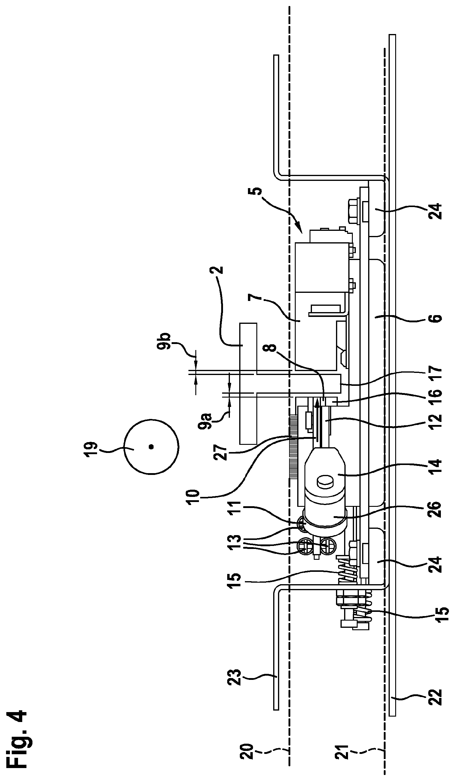Patent US12134543 Figure 4 – Elevator system arrangement having an elevator brake device