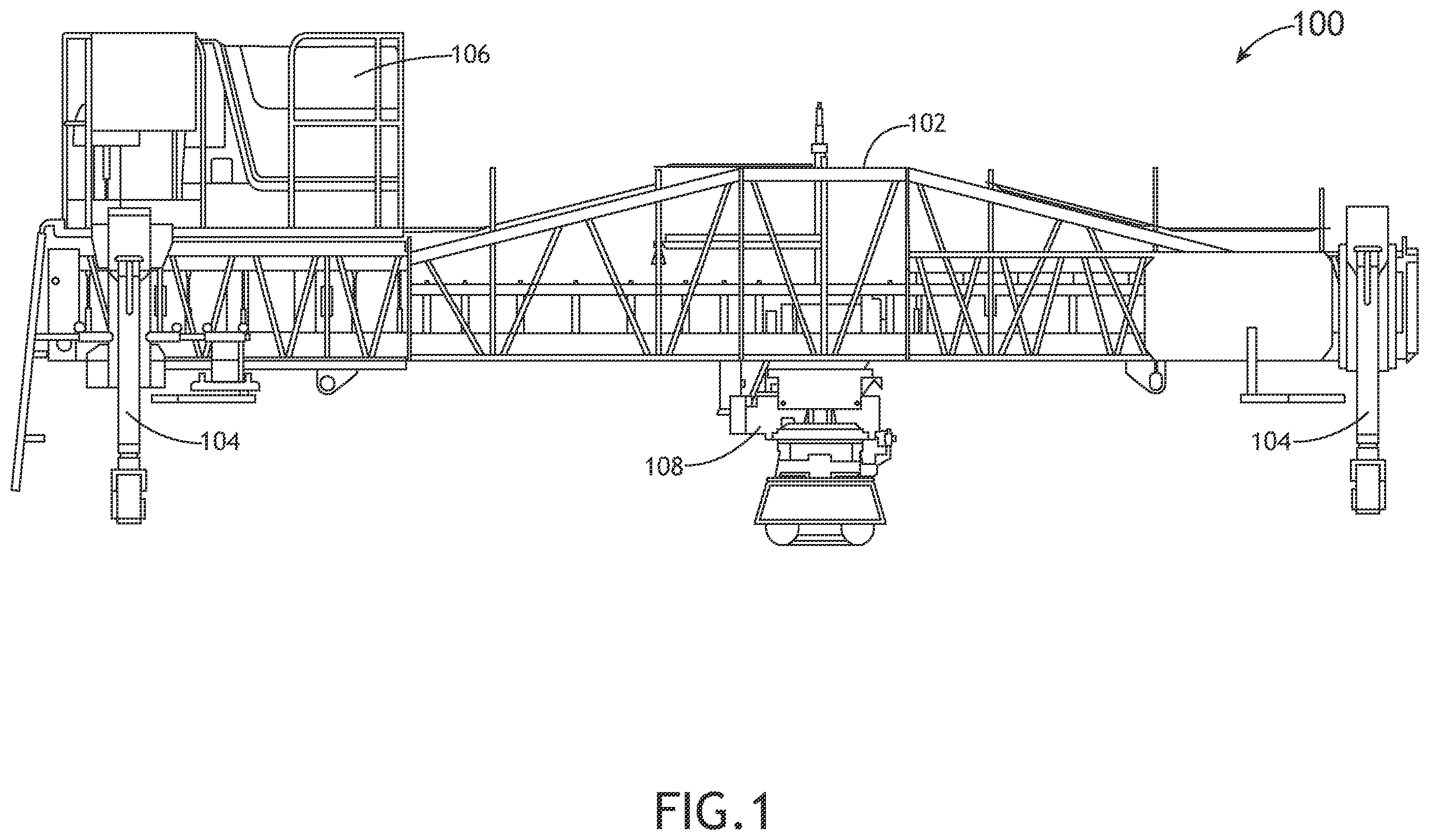 Patent US12134866 Figure 1 – Three-dimensional bridge deck finisher