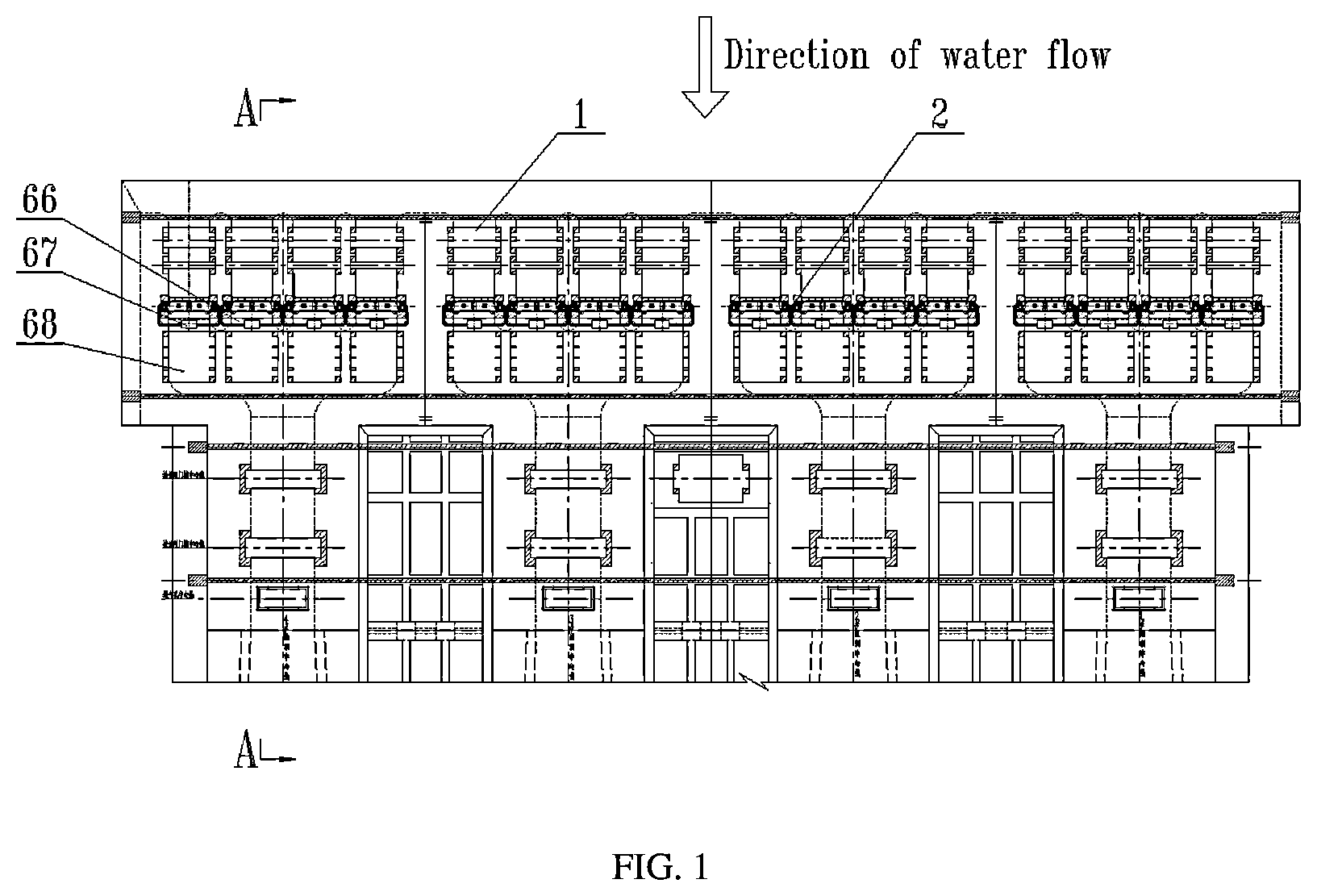 Patent US12134872 Figure 1 – High-efficient swift stepless layering water taking gate device