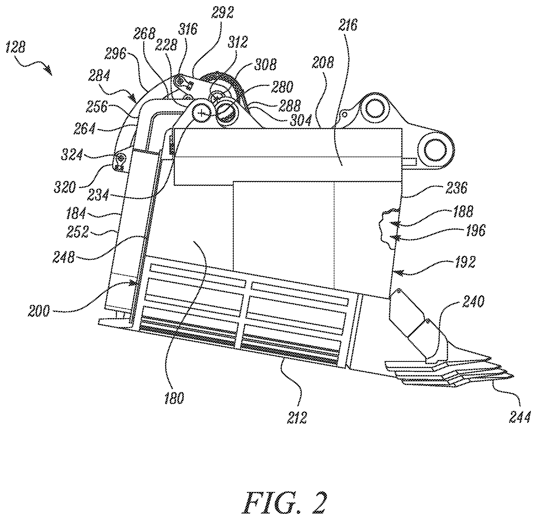 Patent US12134874 Figure 2 – Snubber system for retarding swinging movement of doors of dippers