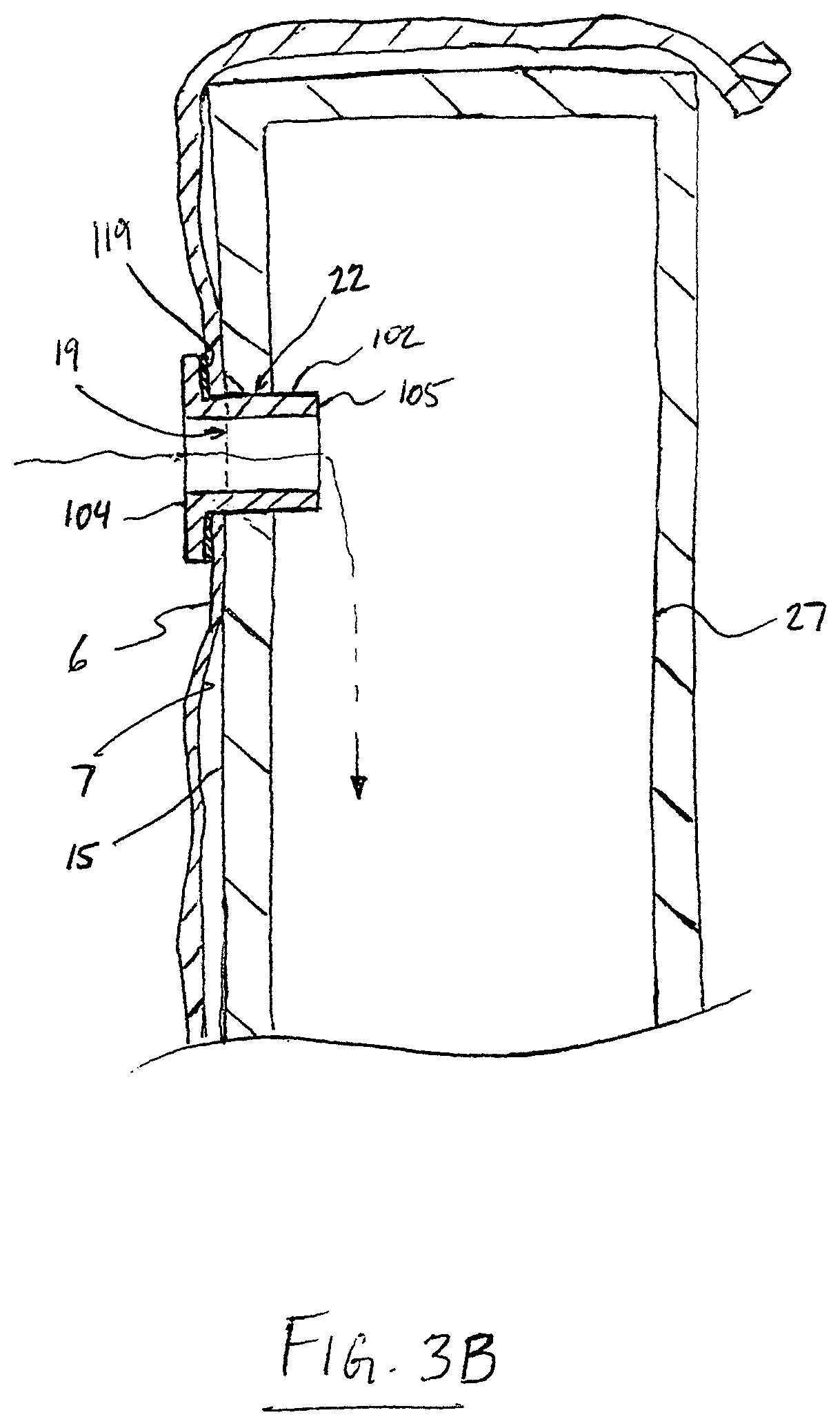 Patent US12134884 Figure 4 – Connector for guiding liquid overflow out of a disposable liner when received in a basin for contacting the liquid and related method