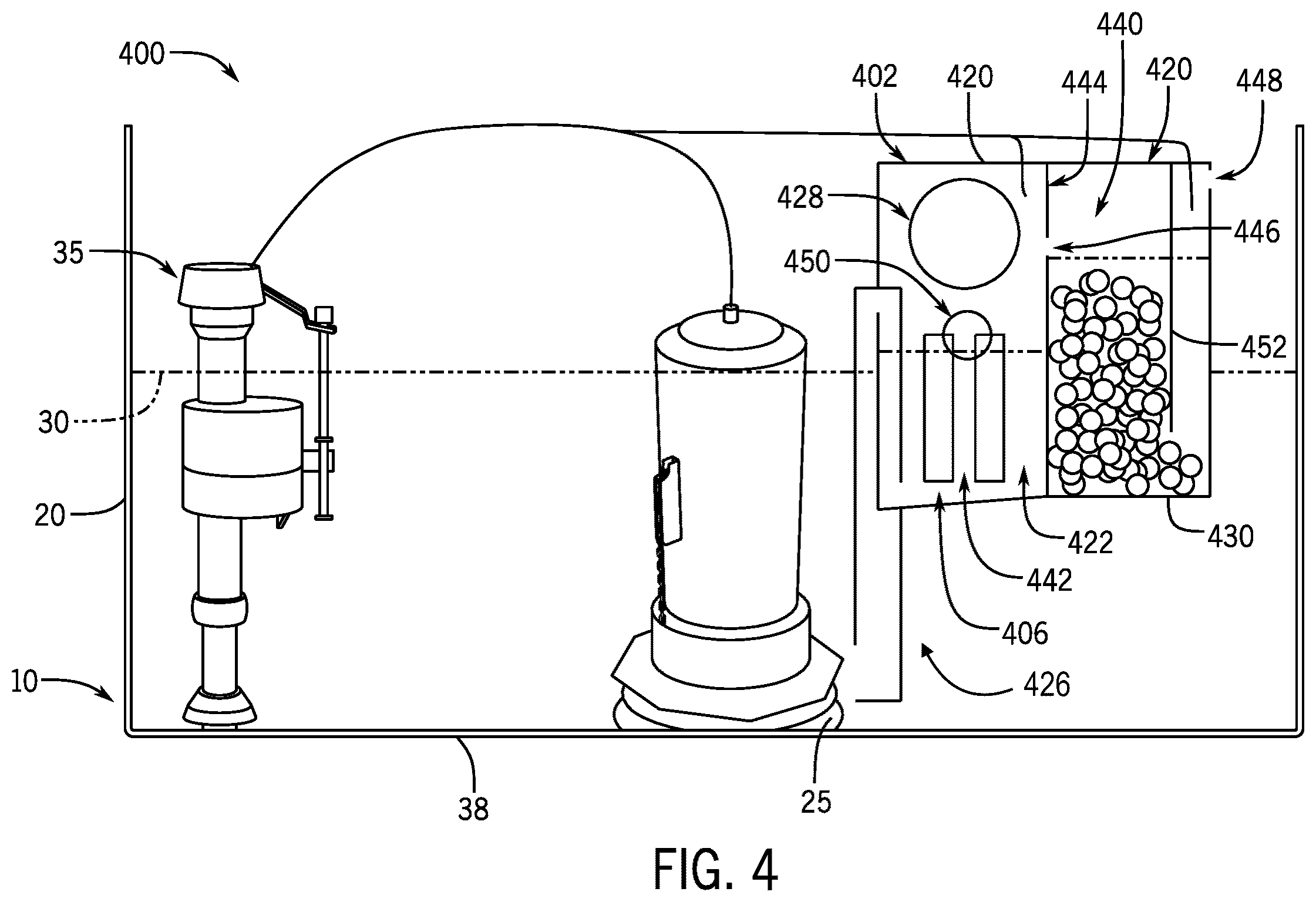 Patent US12134885 Figure 4 – Plumbing fixture with electro-chlorinating device