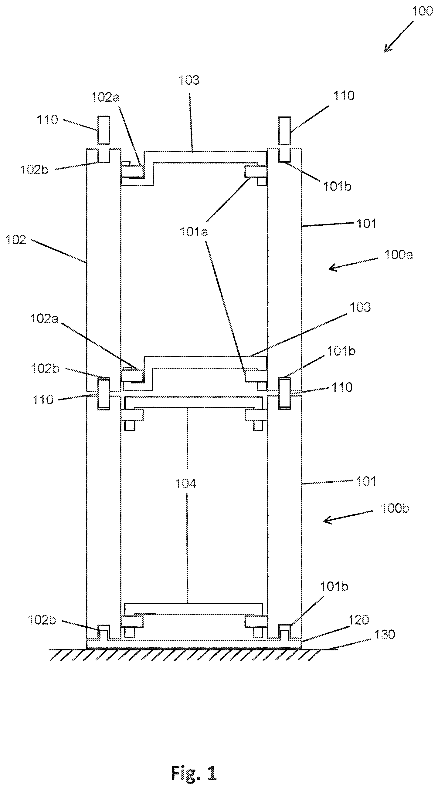 Patent US12134892 Figure 1 – Modular structural system and construction method thereof