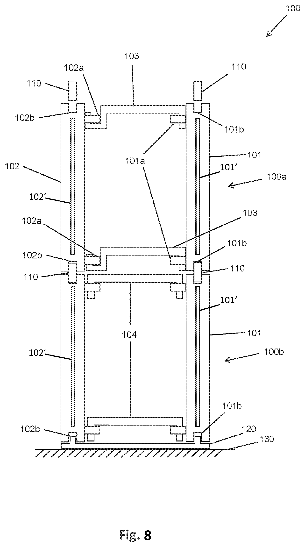 Patent US12134892 Figure 8 – Modular structural system and construction method thereof