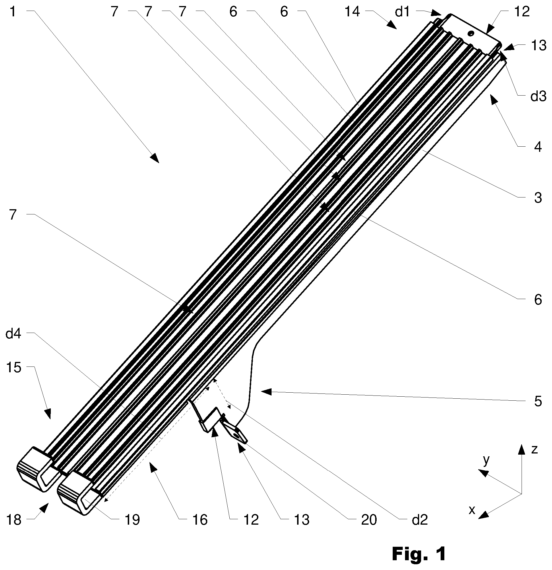 Patent US12134896 Figure 1 – Holding means for a solar roof tile