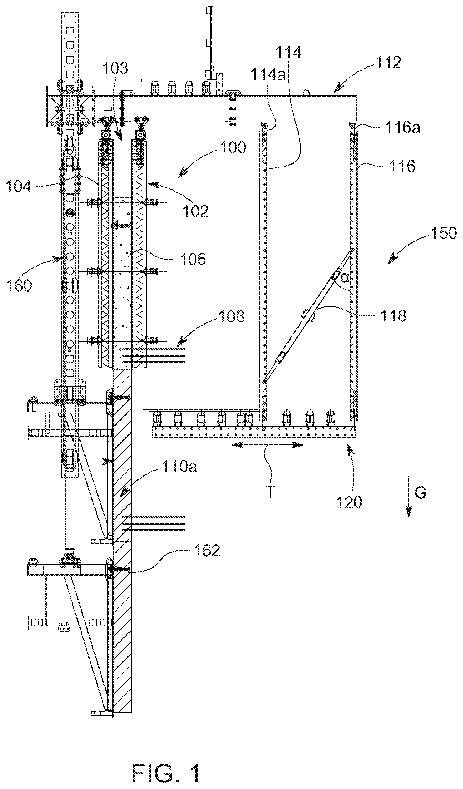 Patent US12134903 Figure 1 – Suspended translating platform