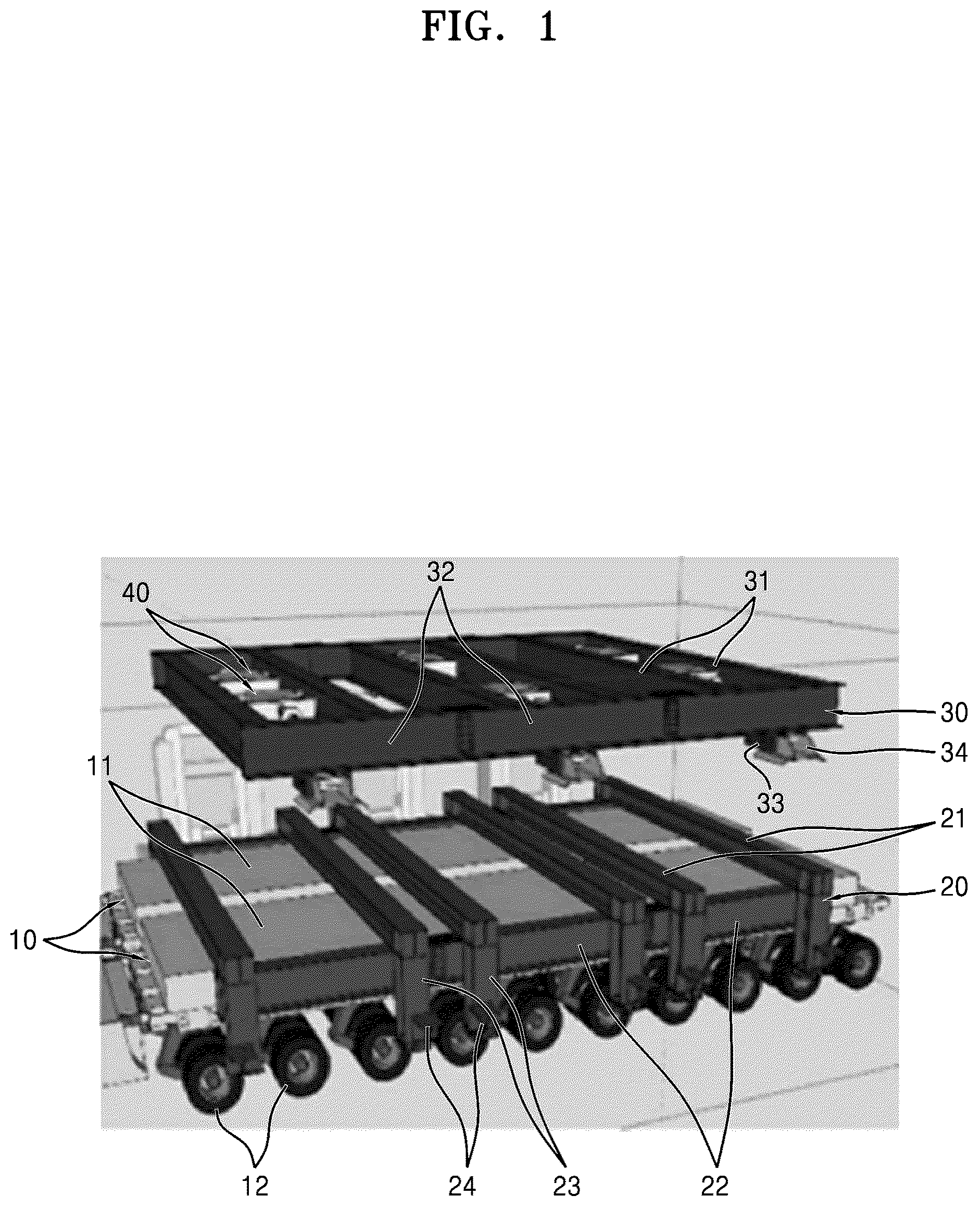 Patent US12134906 — Load dispersion-type indoor lifting apparatus for prefabricated steel structure and method of installing prefabricated steel structure by using same — Figure 1