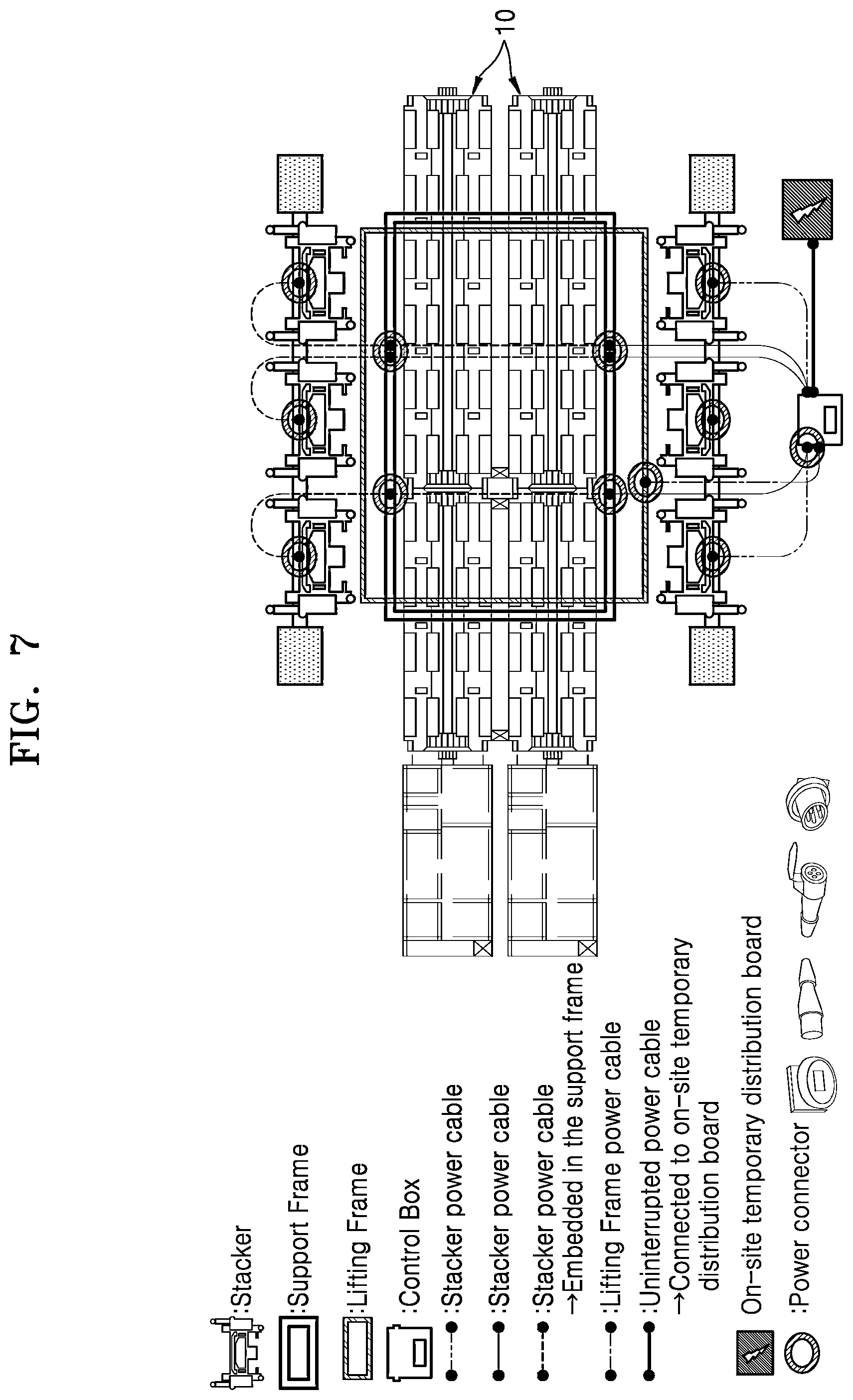Patent US12134906 Figure 7 – Load dispersion-type indoor lifting apparatus for prefabricated steel structure and method of installing prefabricated steel structure by using same