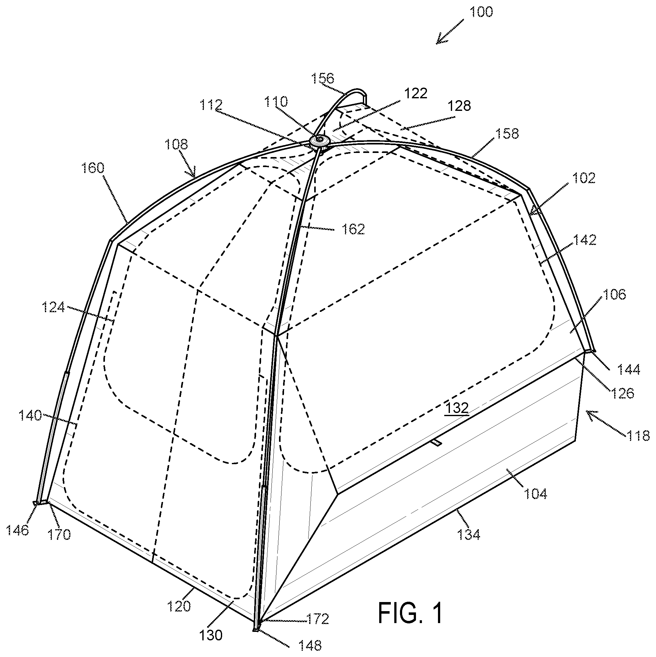 Patent US12134908 Figure 1 – Tent apparatus and method of manufacture