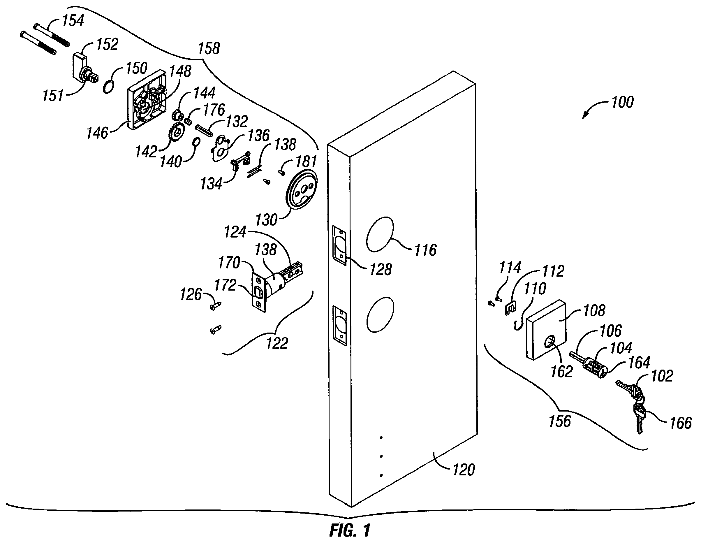 Patent US12134916 Figure 1 – Low profile deadbolt