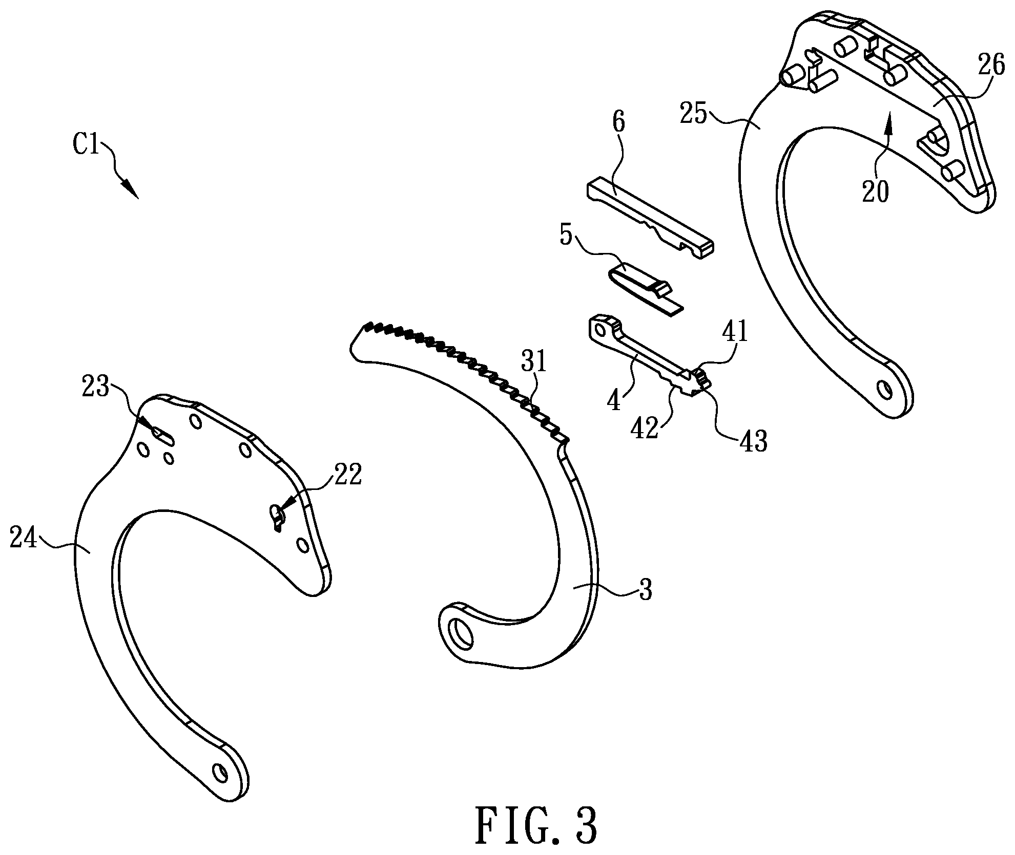 Patent US12134920 Figure 3 – Handcuff ring with mechanism for enhanced locking and handcuffs having the same