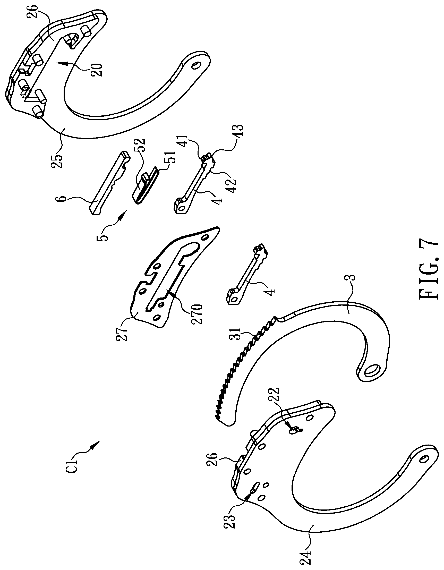 Patent US12134920 Figure 7 – Handcuff ring with mechanism for enhanced locking and handcuffs having the same