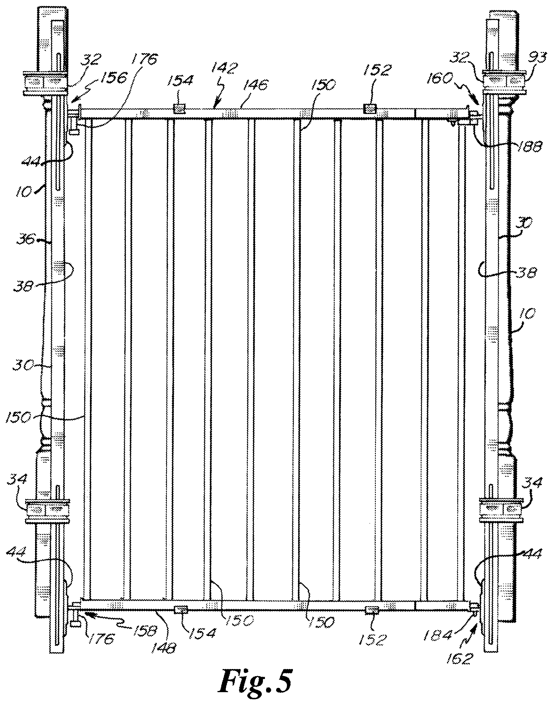 Patent US12134934 Figure 5 – Gate having four pins and stairway post adapter