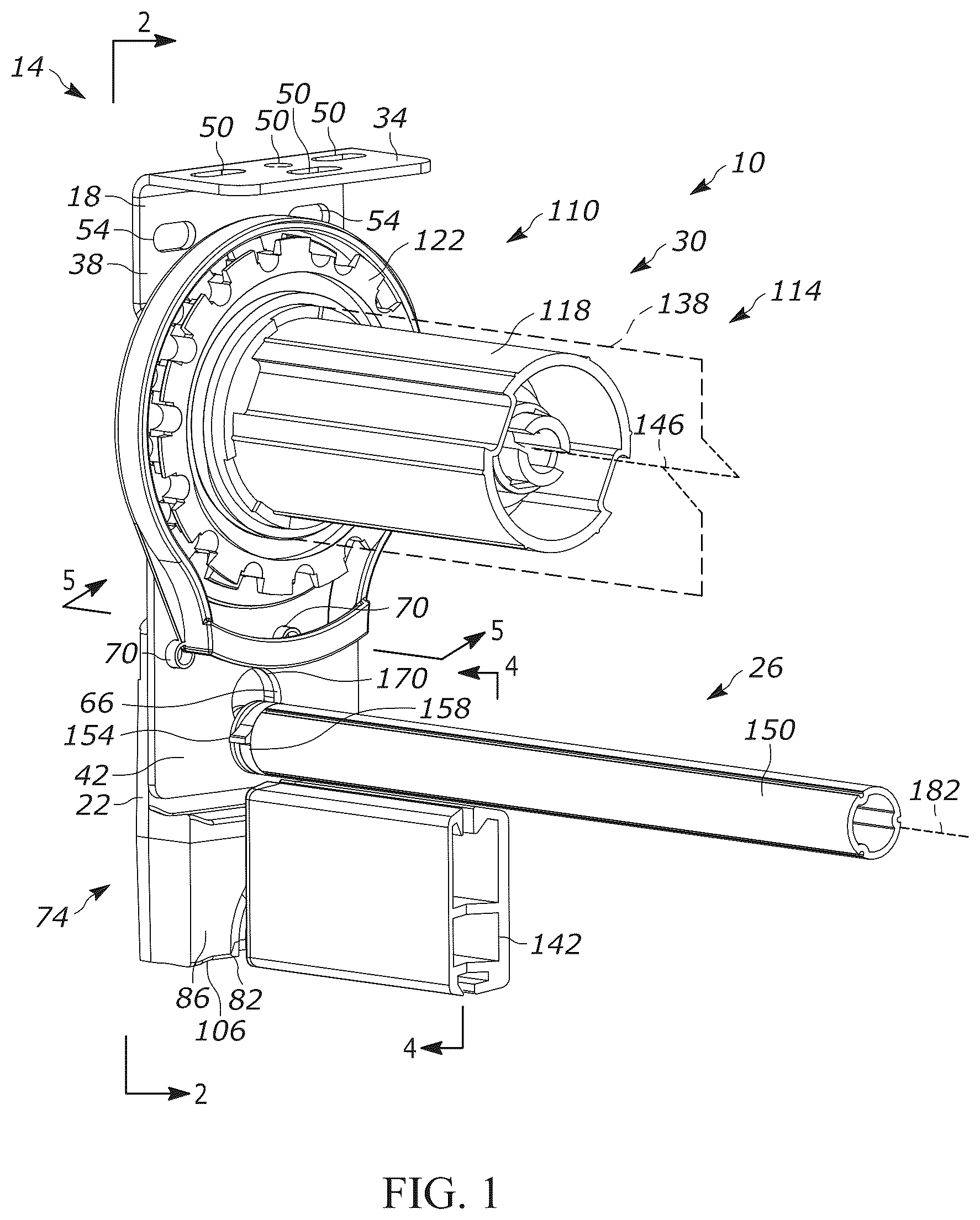 Patent US12134935 Figure 1 – Center drop shade mount