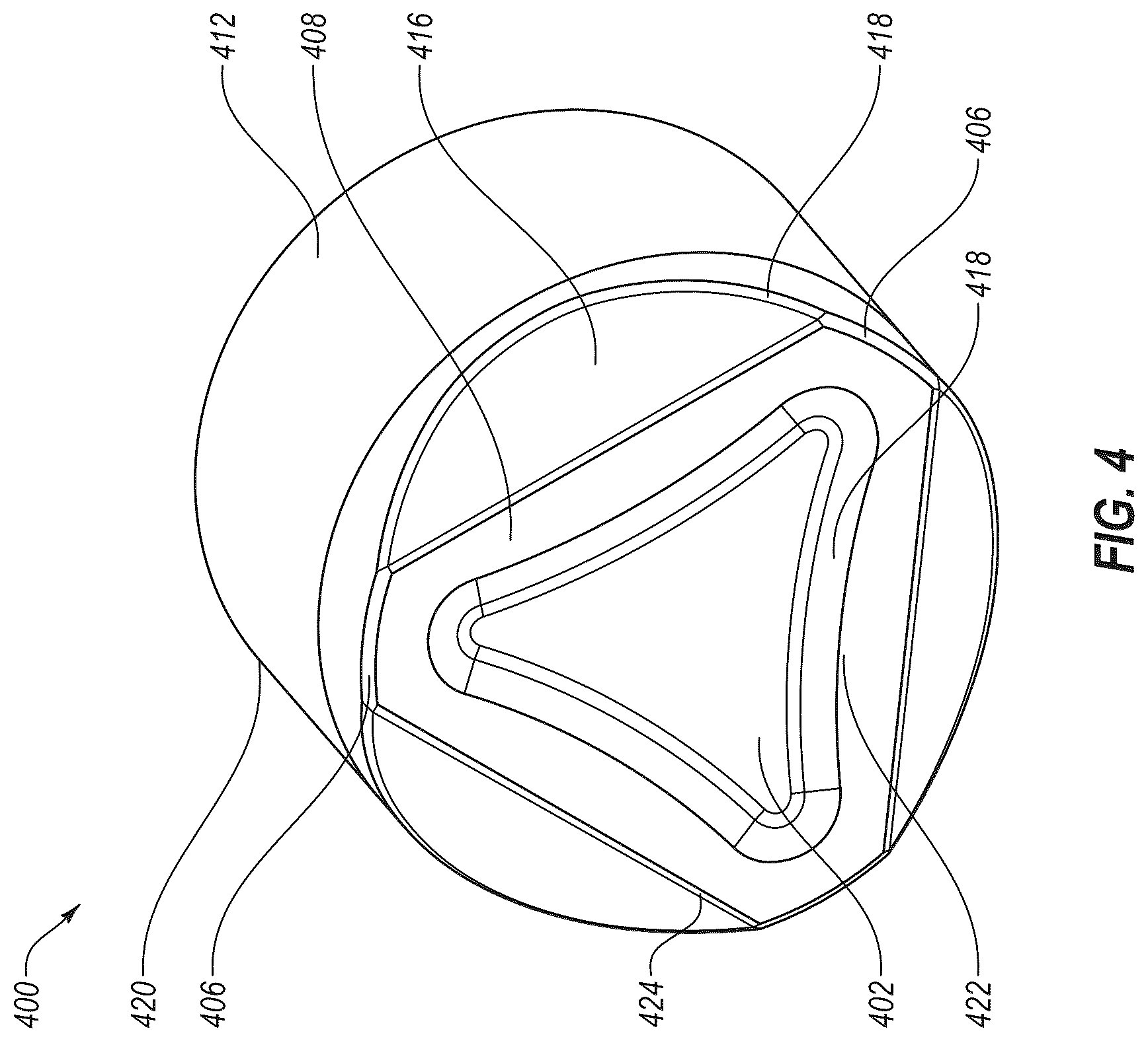 Patent US12134938 Figure 4 – Cutting elements for earth-boring tools, methods of manufacturing earth-boring tools, and related earth-boring tools