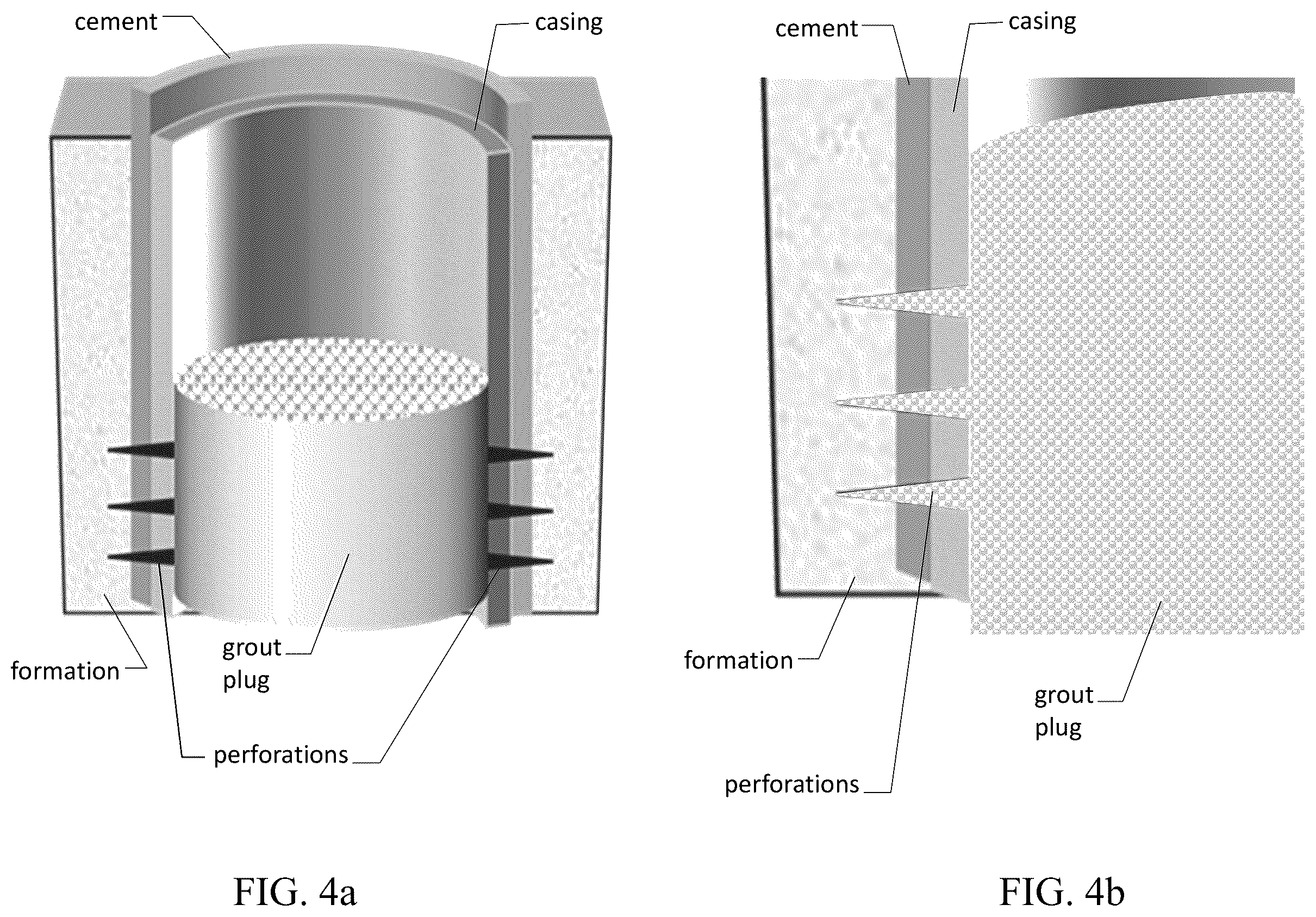 Patent US12134950 Figure 4 – Deployment methods for expandable polymer grout for plug and abandonment applications