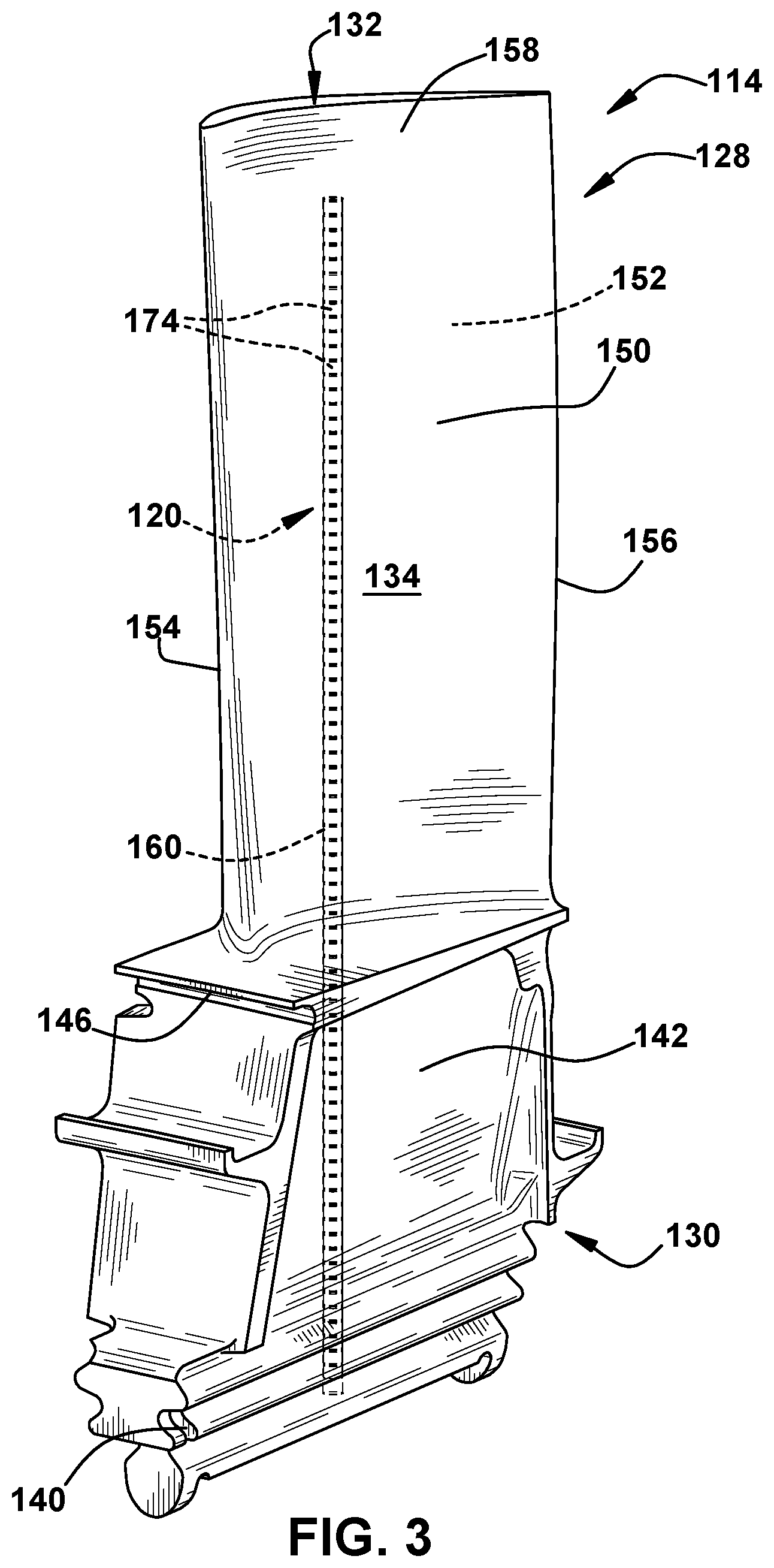 Patent US12134972 Figure 3 – Damper element with spring-suspended bearing member for vibration dampening system for turbine blade