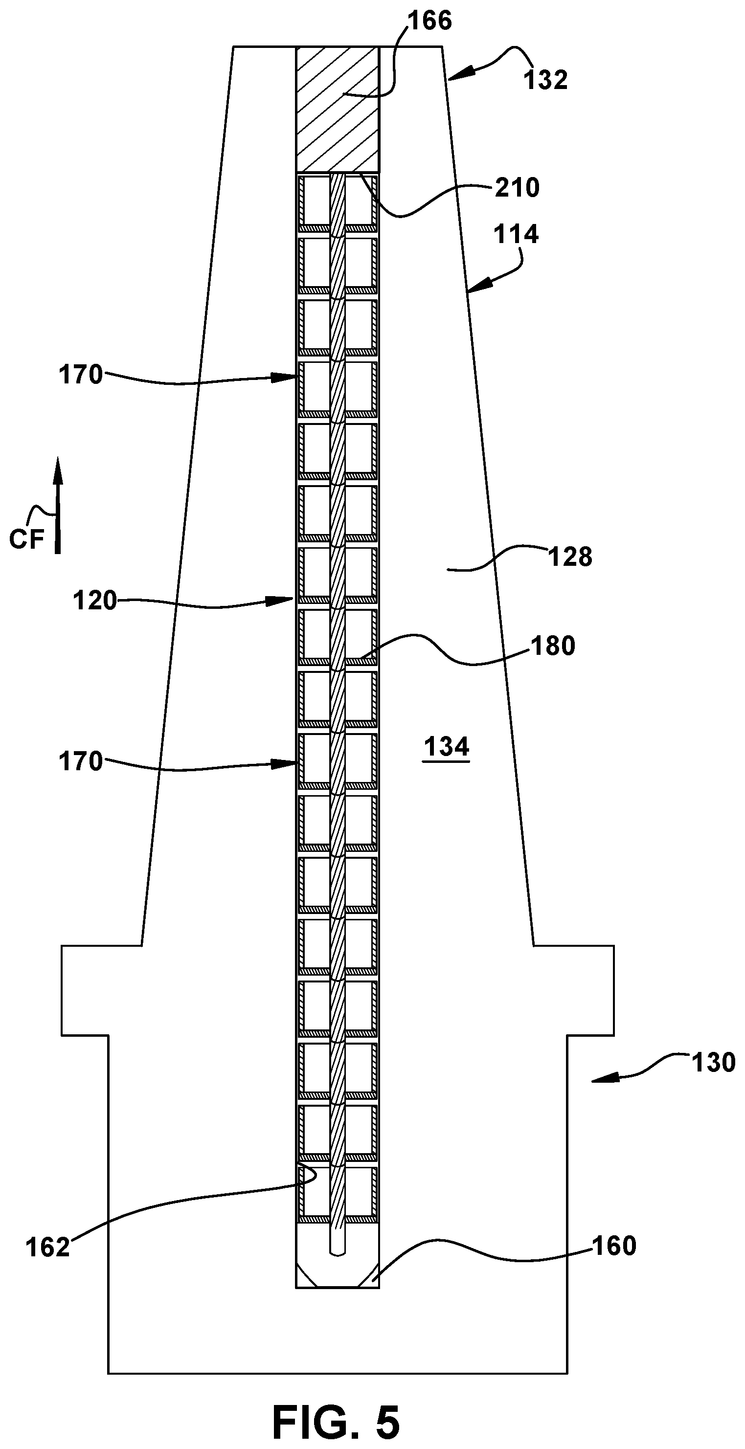 Patent US12134972 Figure 5 – Damper element with spring-suspended bearing member for vibration dampening system for turbine blade